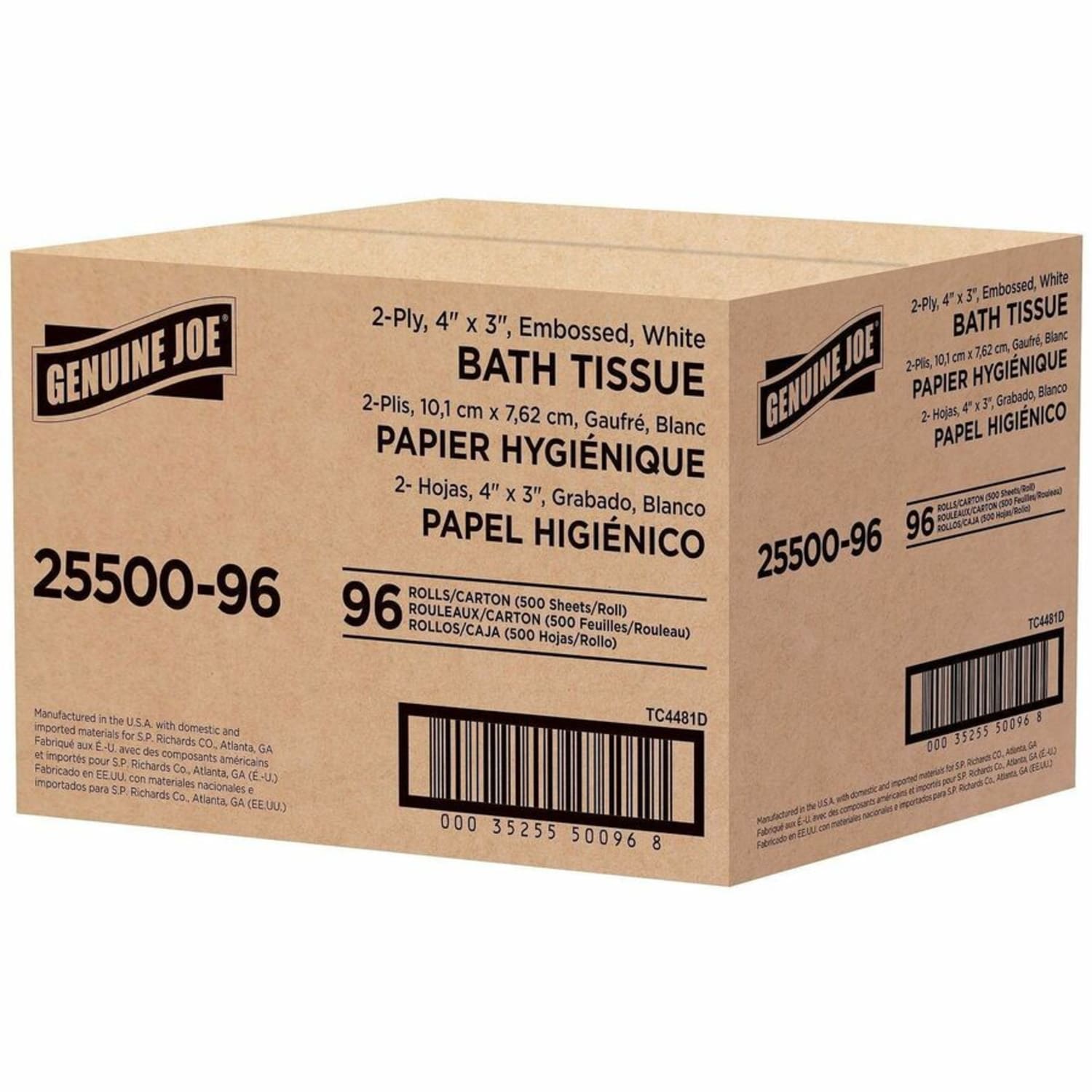 Genuine Joe 2-ply Standard Bath Tissue Rolls - 2 Ply - 4in Width x 3.50in Length - 500 Sheets/Roll - 1.63in Core - White - 96 / Carton - Image 3
