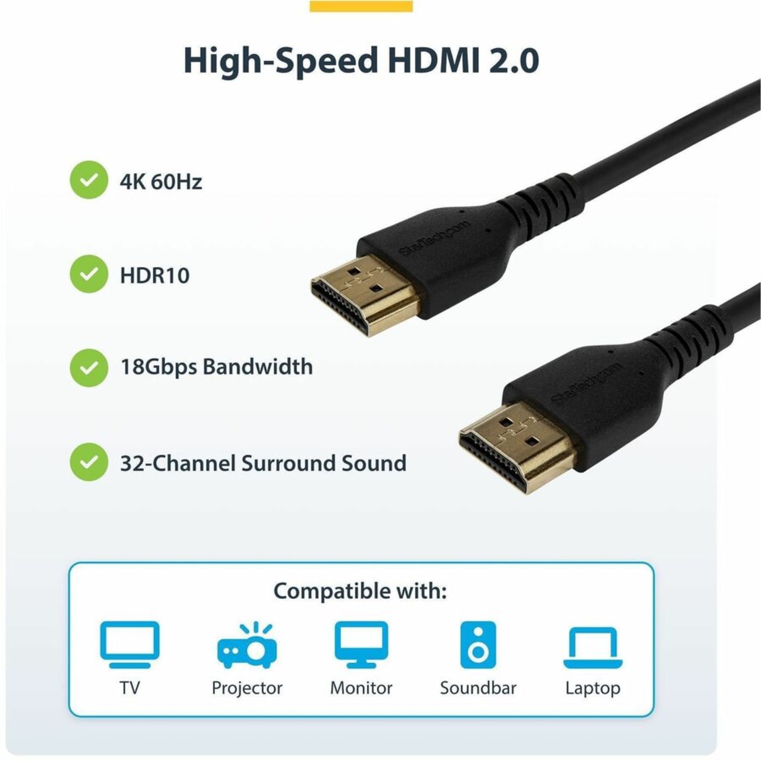 StarTech.com Premium High-Speed HDMI Cable With Ethernet, 3.3ft, RHDMM1MP - Image 3