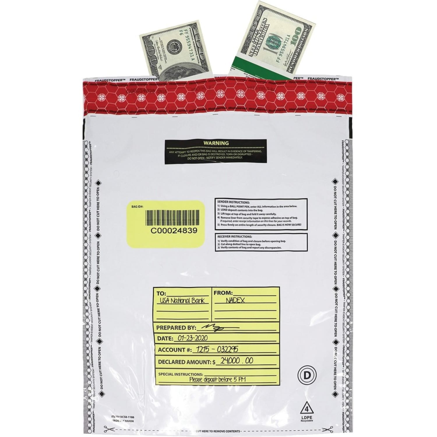 Nadex Coins Deposit Bags, 12x16, Opaque, 50 Pack - 12inx 16in - Peel & Seal Closure - Opaque - Film, Plastic - Cash, Coin - Recycled - 50 Pack - Image 6