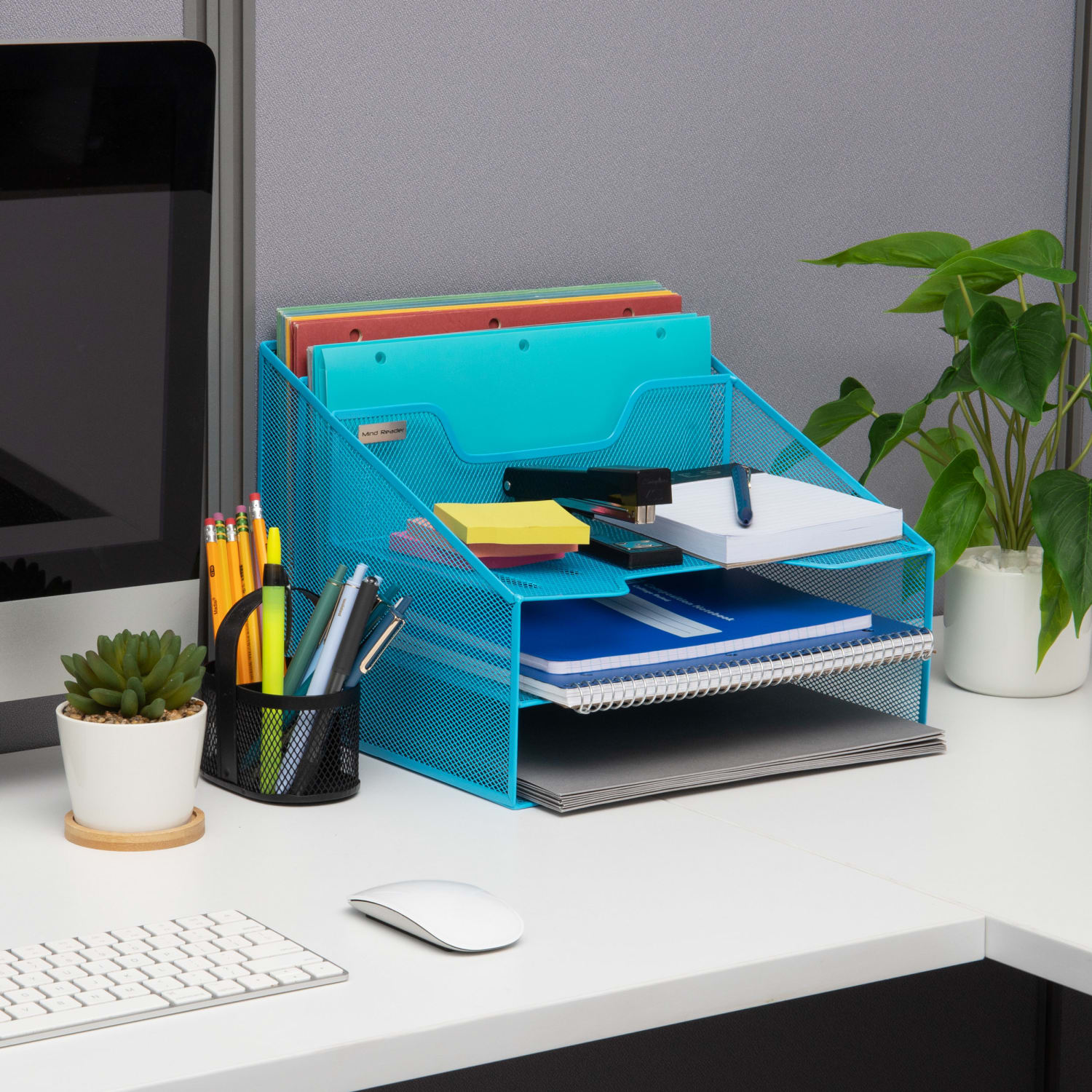 Mind Reader Desktop Vertical Paper Tray Organizer, 9-1/2in H x 11-1/2in W x 12-1/2in D, Blue - Image 3