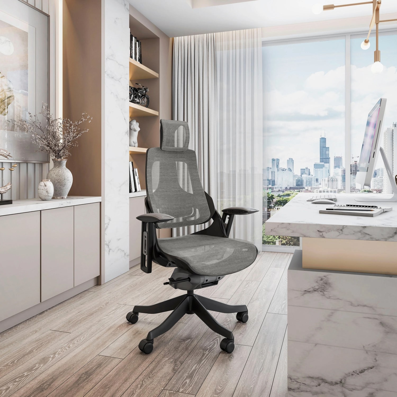Techni Mobili Ergonomic Mesh High-Back Executive Office Chair, Gray, RTA1818CGRY - Image 3