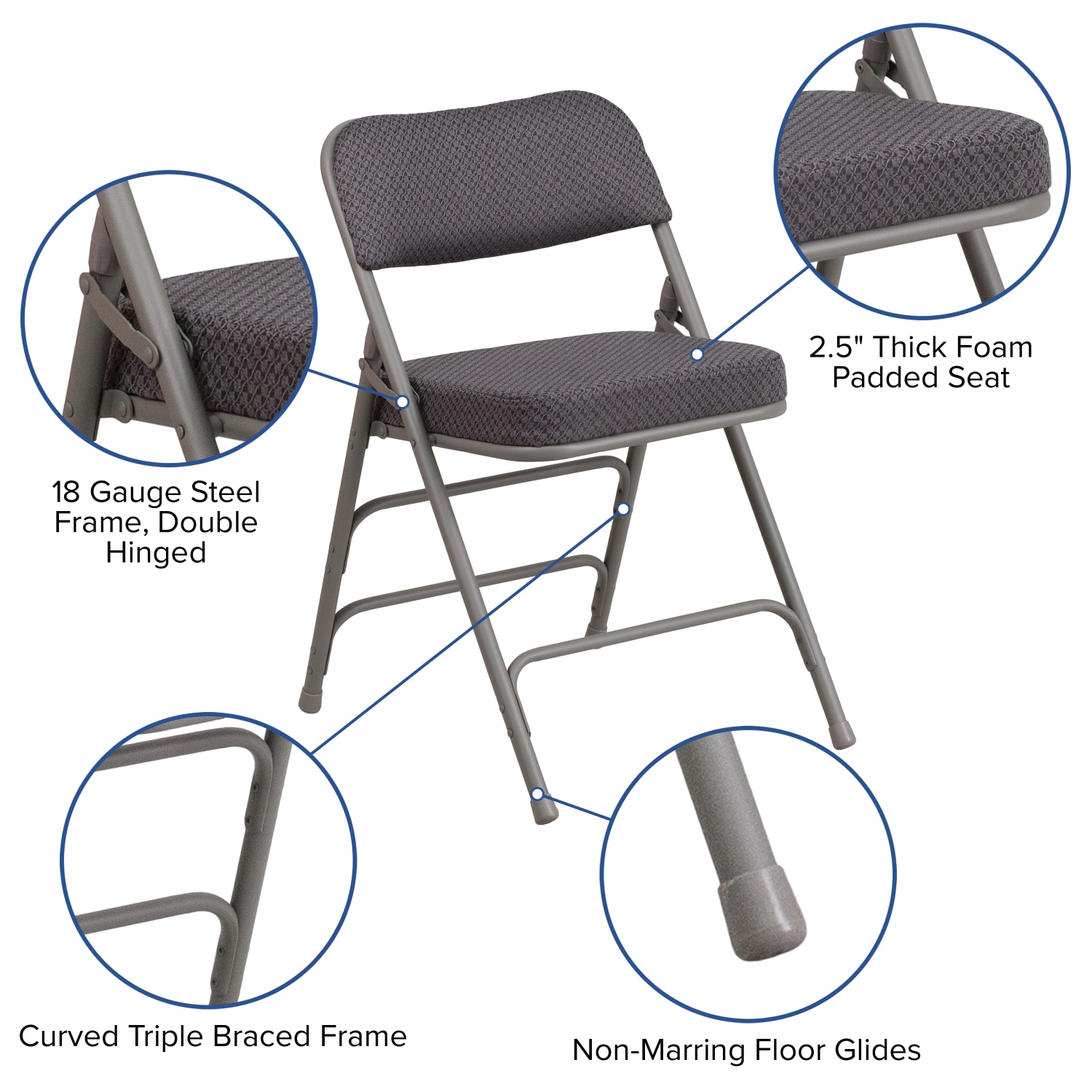 Flash Furniture HERCULES Series Premium Curved Triple Braced Hinged Fabric Upholstered Metal Folding Chairs Gray Set Of 2 Chairs PopularChairscom Flash Furniture HERCULES Series Premium Curved Triple Braced Hinged Fabric Upholstered Metal Folding Chairs Gray Set Of 2 Chairs PopularChairscom