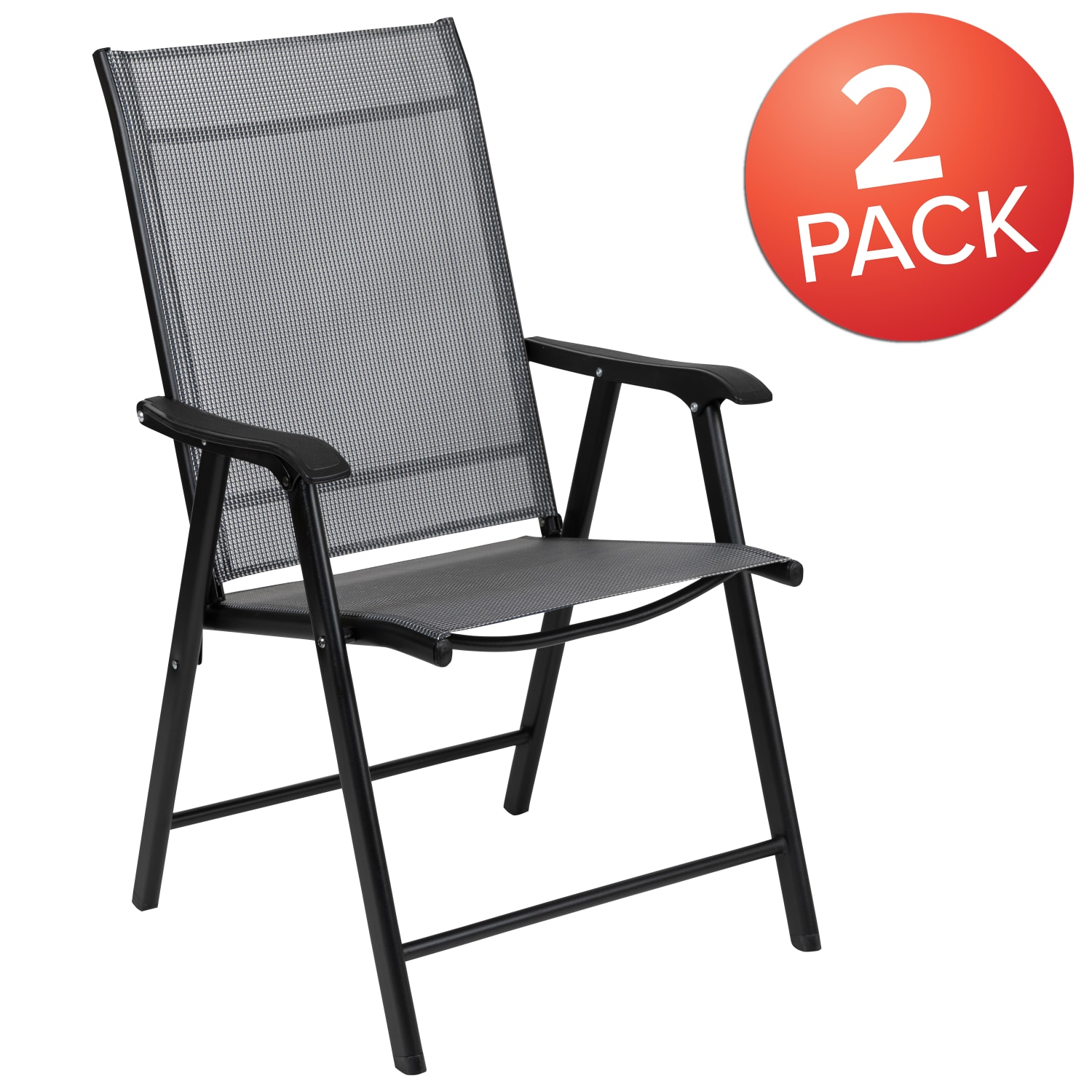 Flash Furniture Paladin Outdoor Folding Patio Sling Chairs, Fabric, Black, Set Of 2 Chairs - Image 3