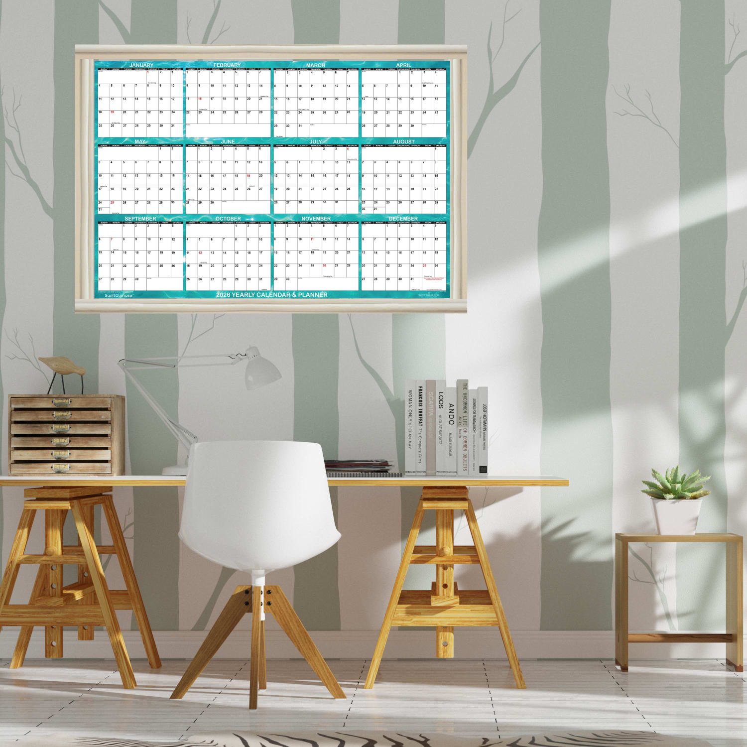 2026 SwiftGlimpse Designer Wall Calendar, 24in x 36in, Turquoise Cool Green/White, January To December - Image 5