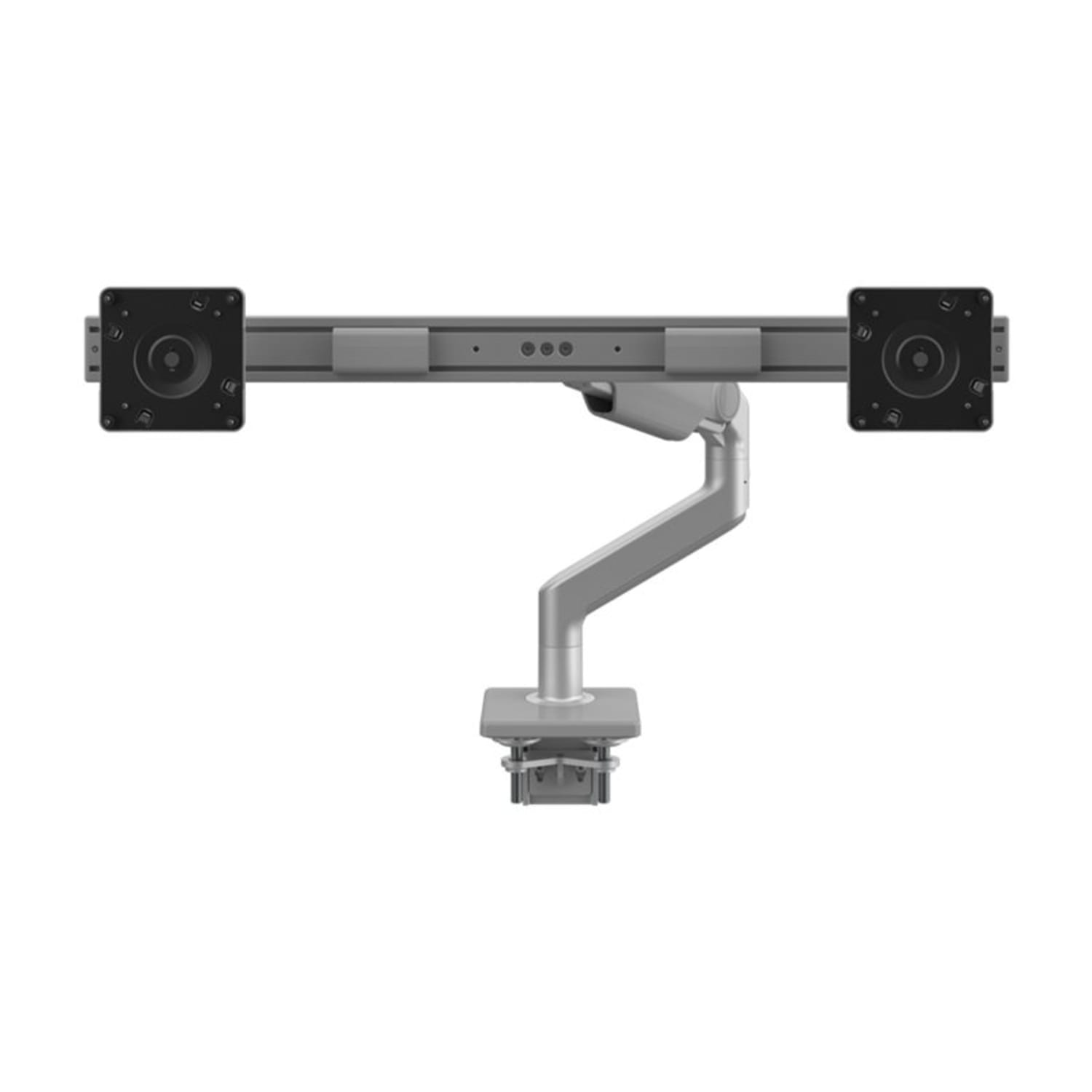 Humanscale M8.1 - Mounting kit (angled / dynamic link, VESA cover, VESA plate, crossbar, two-piece clamp mount with base) - adjustable arm - for 2 LCD displays - silver with gray trim - mounting interface: 100 x 100 mm - desk-mountable