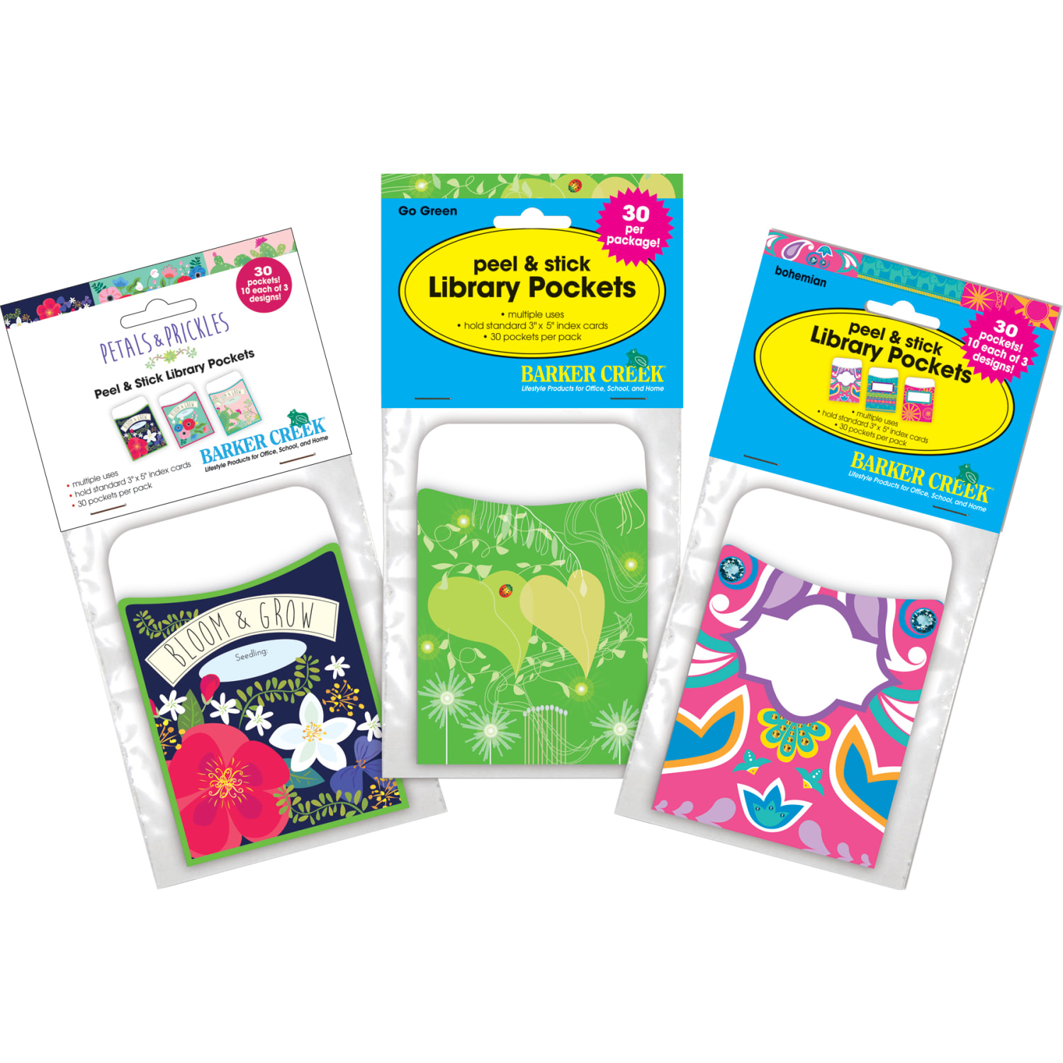 Barker Creek Peel & Stick Library Pockets, 3-1/2in x 5-1/8in, Bohemian Garden, Set Of 90 Pockets - Image 6