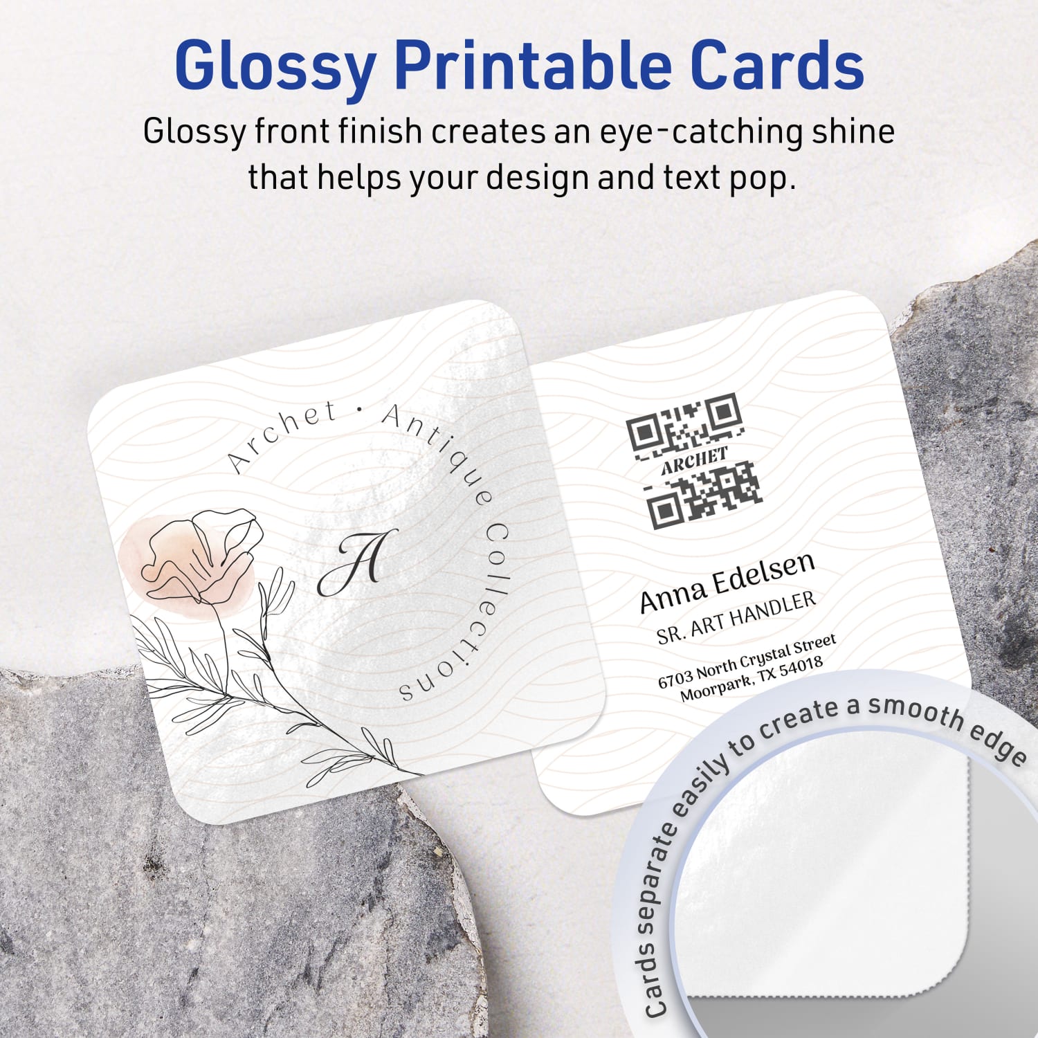 Avery Printable Note Cards With Sure Feed Technology, 2in x 2in Square Rounded Corners, Glossy White, Pack Of 300 - Image 3
