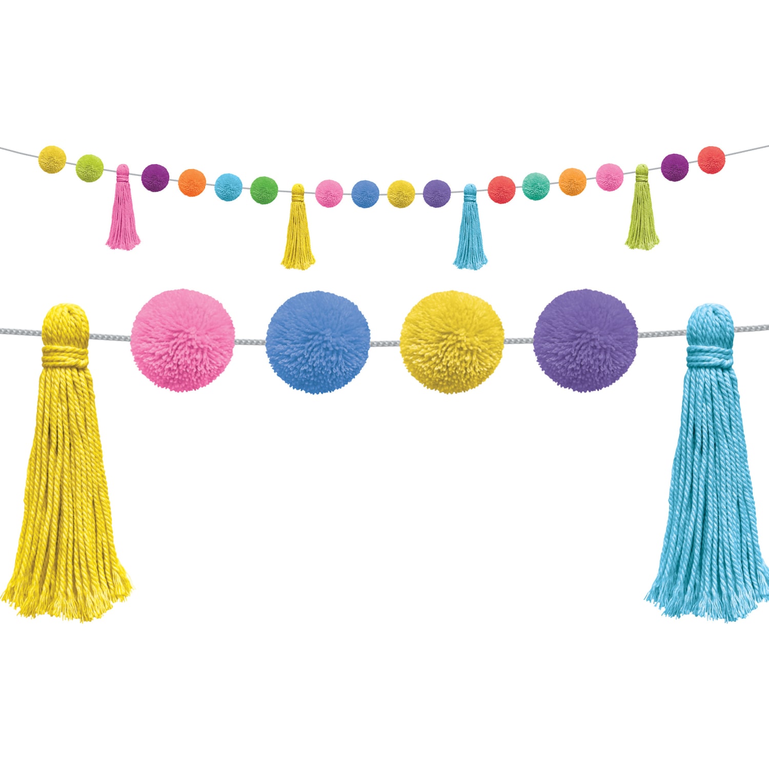Teacher Created Resources Garlands, Colorful Pom-Poms and Tassels, Pack Of 3 Garlands - Image 3