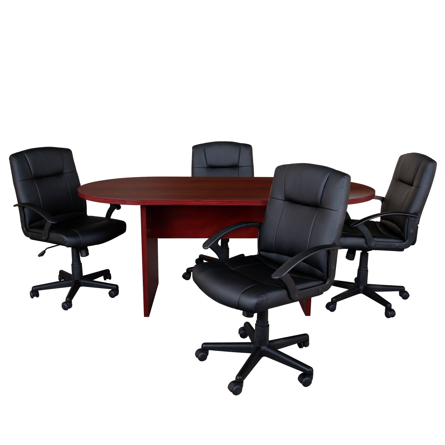 Flash Furniture Oval Conference Table Set with 4 Padded Task Chairs, Mahogany - Image 3