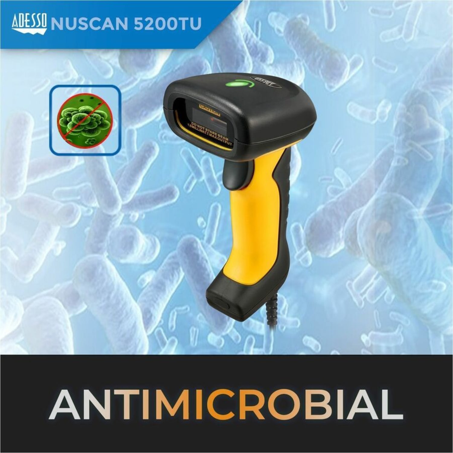 Adesso NuScan 5200TU- Antimicrobial & Waterproof 2D Barcode Scanner - Cable Connectivity - 12in Scan Distance - NUSCAN5200TU - Image 6
