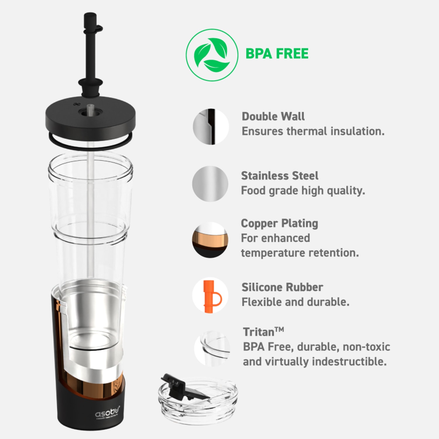 Asobu Marina 2-in-1 Tumbler, 28 Oz, Black - Image 5