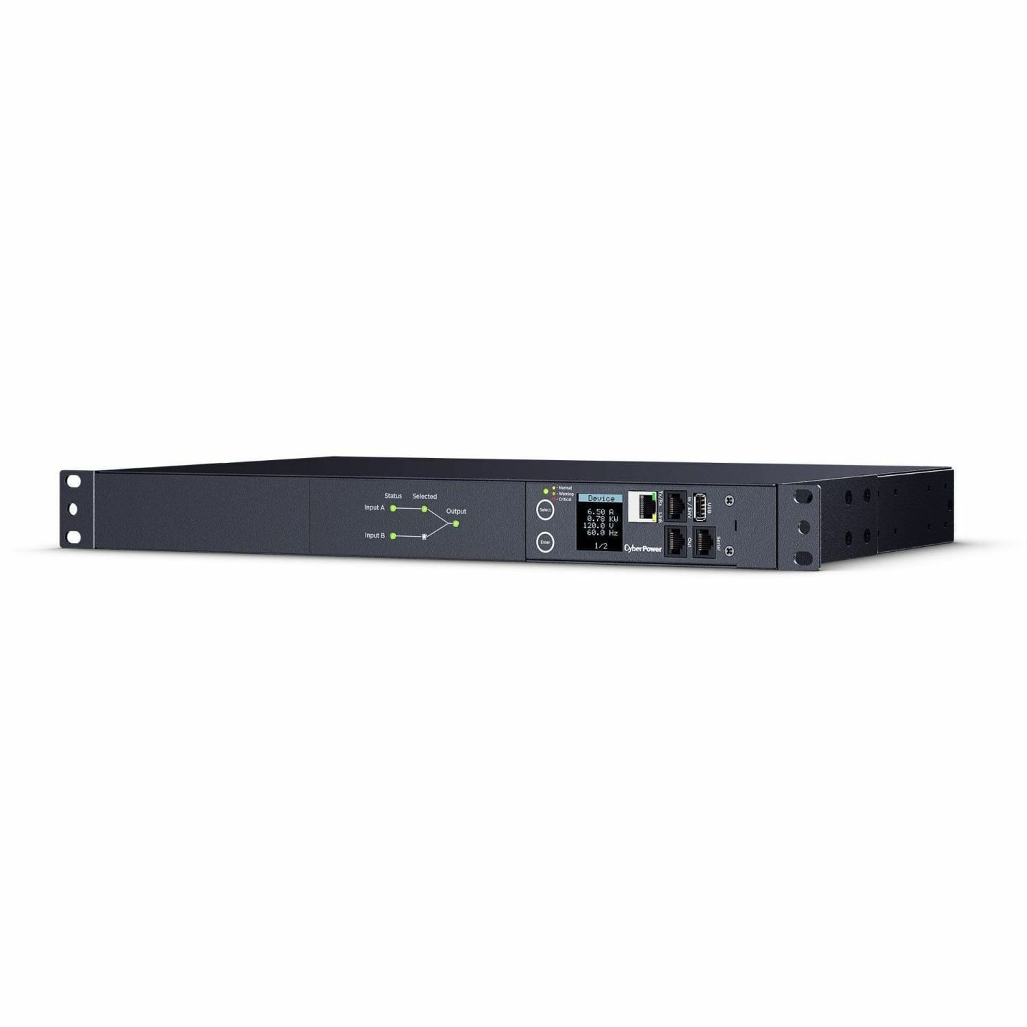 CyberPower PDU44001 Single Phase 100 - 120 VAC 15A Switched ATS PDU - 10 Outlets, 10 ft, 2 x NEMA 5-15P, Horizontal, 1U, SNMP, LCD, 3YR Warranty - Image 4