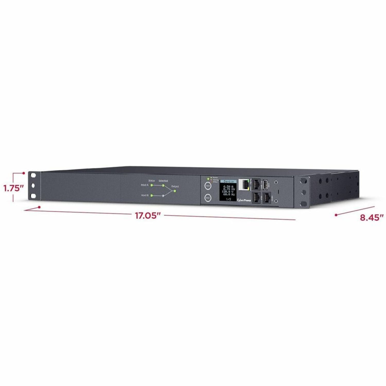 CyberPower PDU44001 Single Phase 100 - 120 VAC 15A Switched ATS PDU - 10 Outlets, 10 ft, 2 x NEMA 5-15P, Horizontal, 1U, SNMP, LCD, 3YR Warranty - Image 4