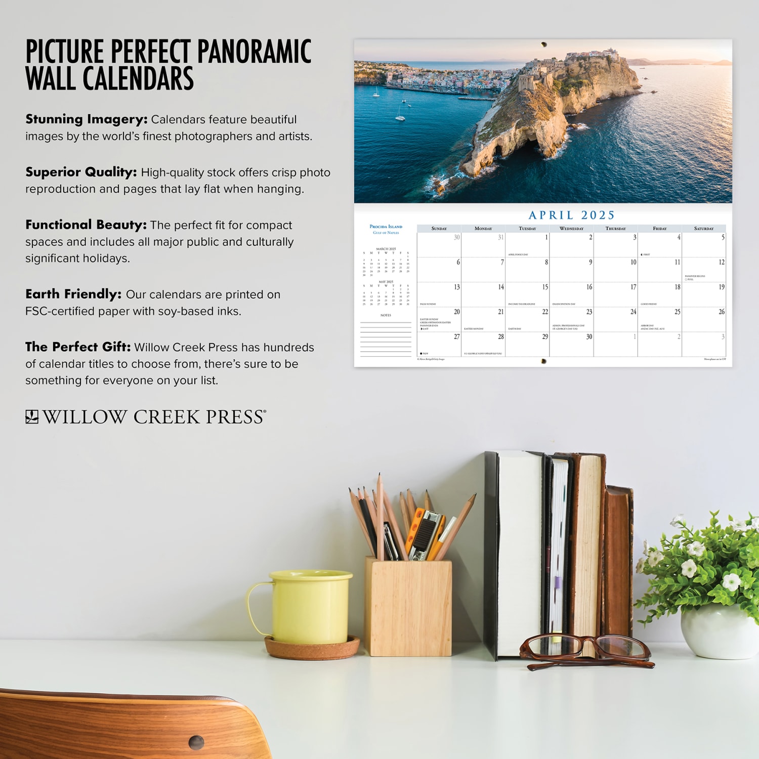 2025 Willow Creek Press Panoramic Monthly Wall Calendar, Scenic, 15in x 6-1/2in, Italy, January To December, 48290 - Image 4