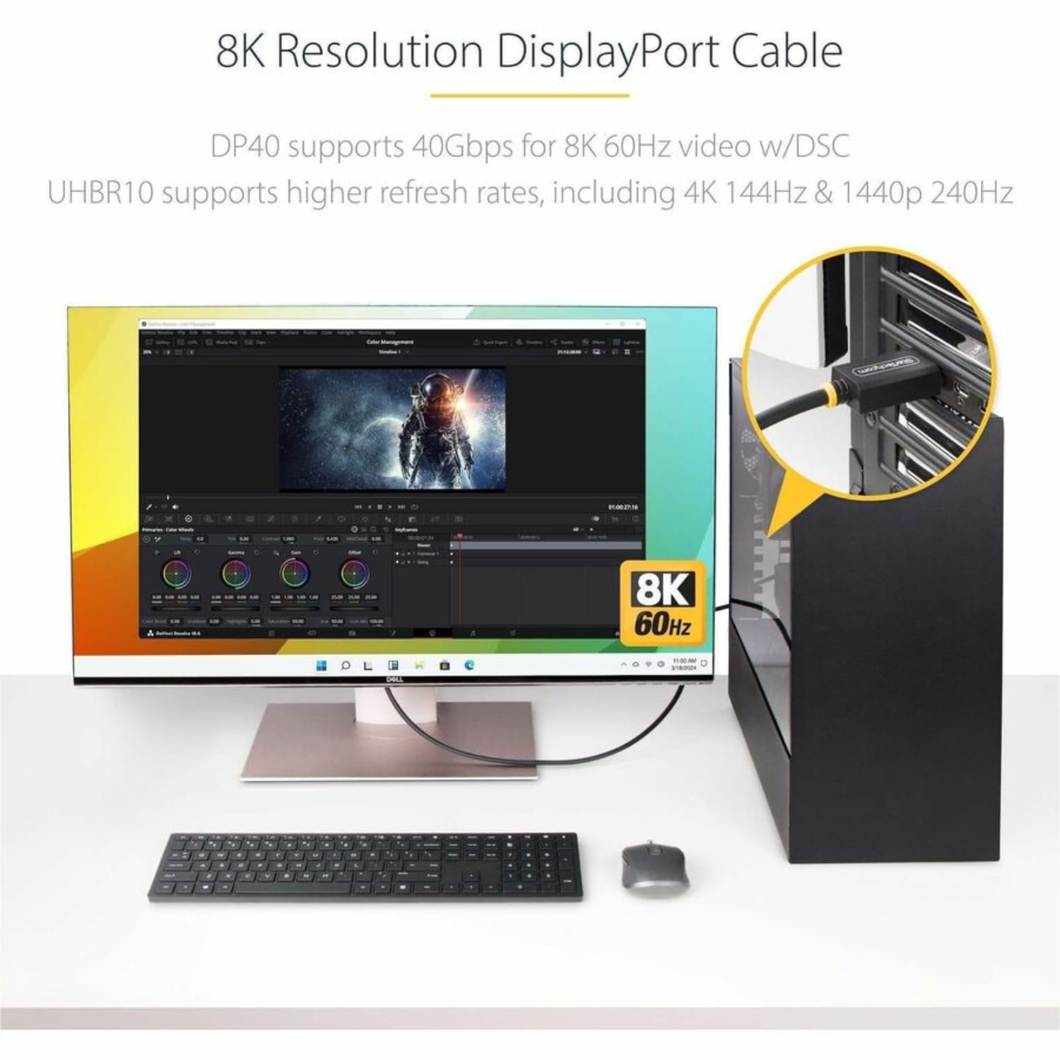 StarTech.com 6ft DisplayPort 2.1 Cable, VESA Certified DP40 DisplayPort Cable w/UHBR10/HDR/DSC 1.2a/HDCP 2.2, 8K 60Hz, DP 2.1 Cord - Image 4
