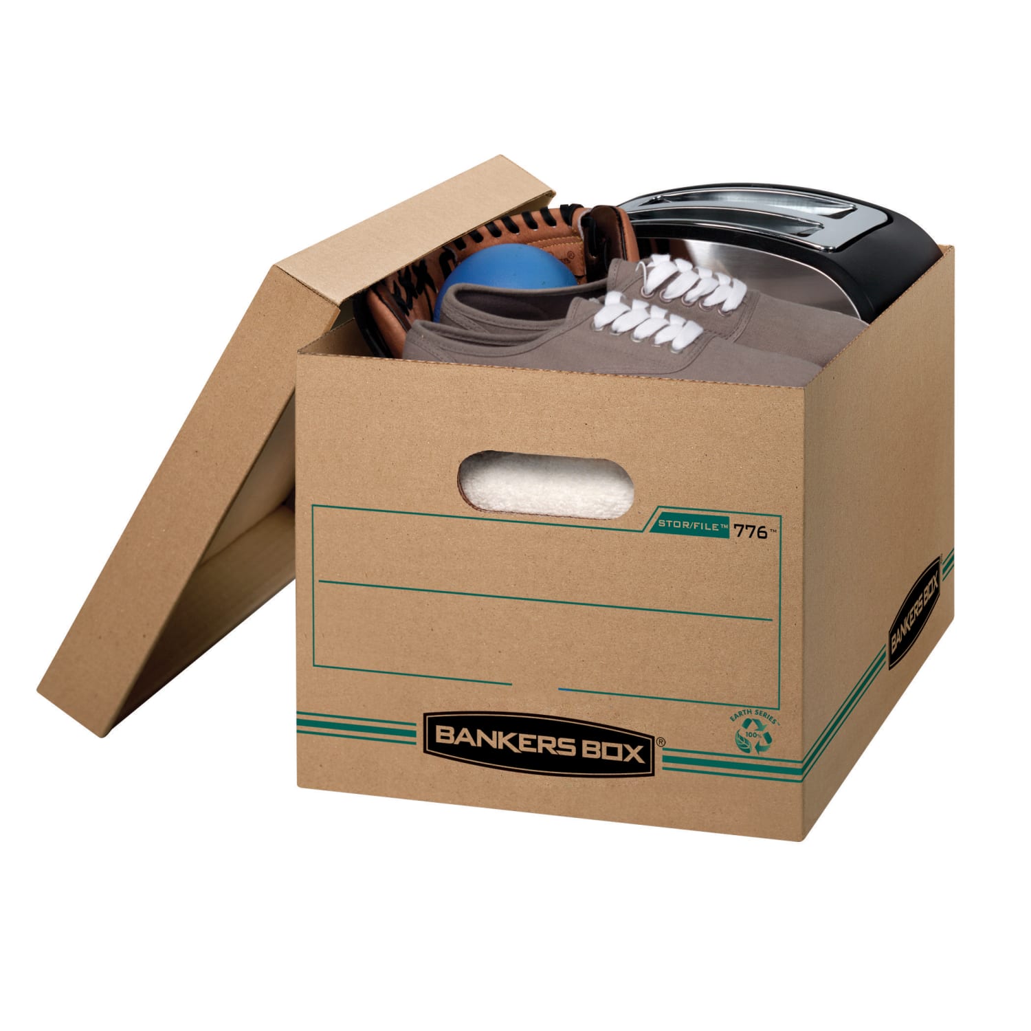 Bankers Box Stor/File Standard-Duty Storage Boxes With Lift-Off Lids And Built-In Handles, Letter/Legal Size, 15in x 12in x 10in, Kraft/Green, 100% Recycled, Case Of 12 - Image 3