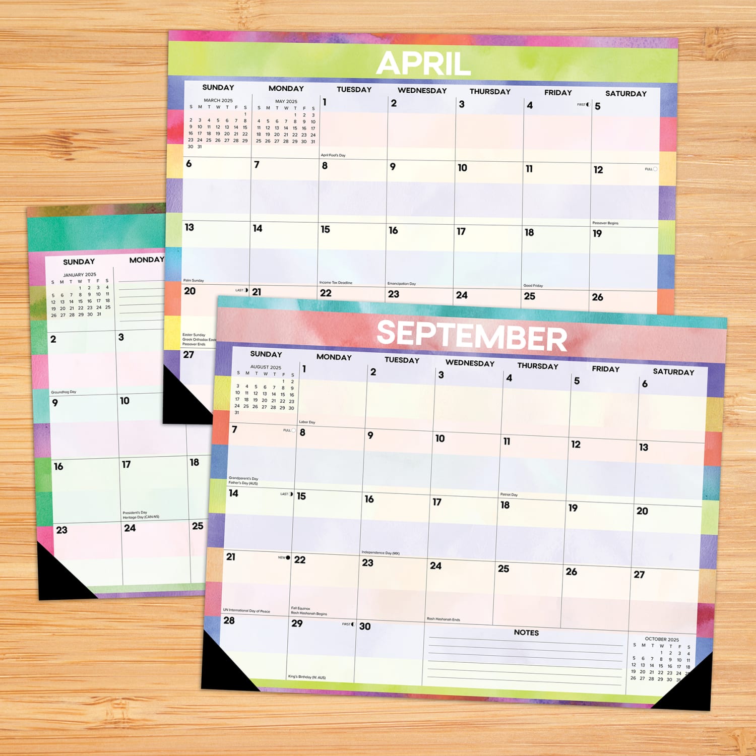 2025 Willow Creek Press Monthly Desk Pad Calendar, 22in x 17in, Watercolor Stripes, January 2025 To December 2025, 47958 - Image 6