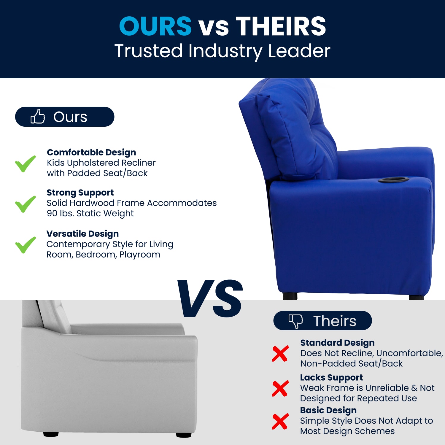 Flash Furniture Contemporary Kids Vinyl Recliner Accent Chair With Cup Holder, Blue - Image 4