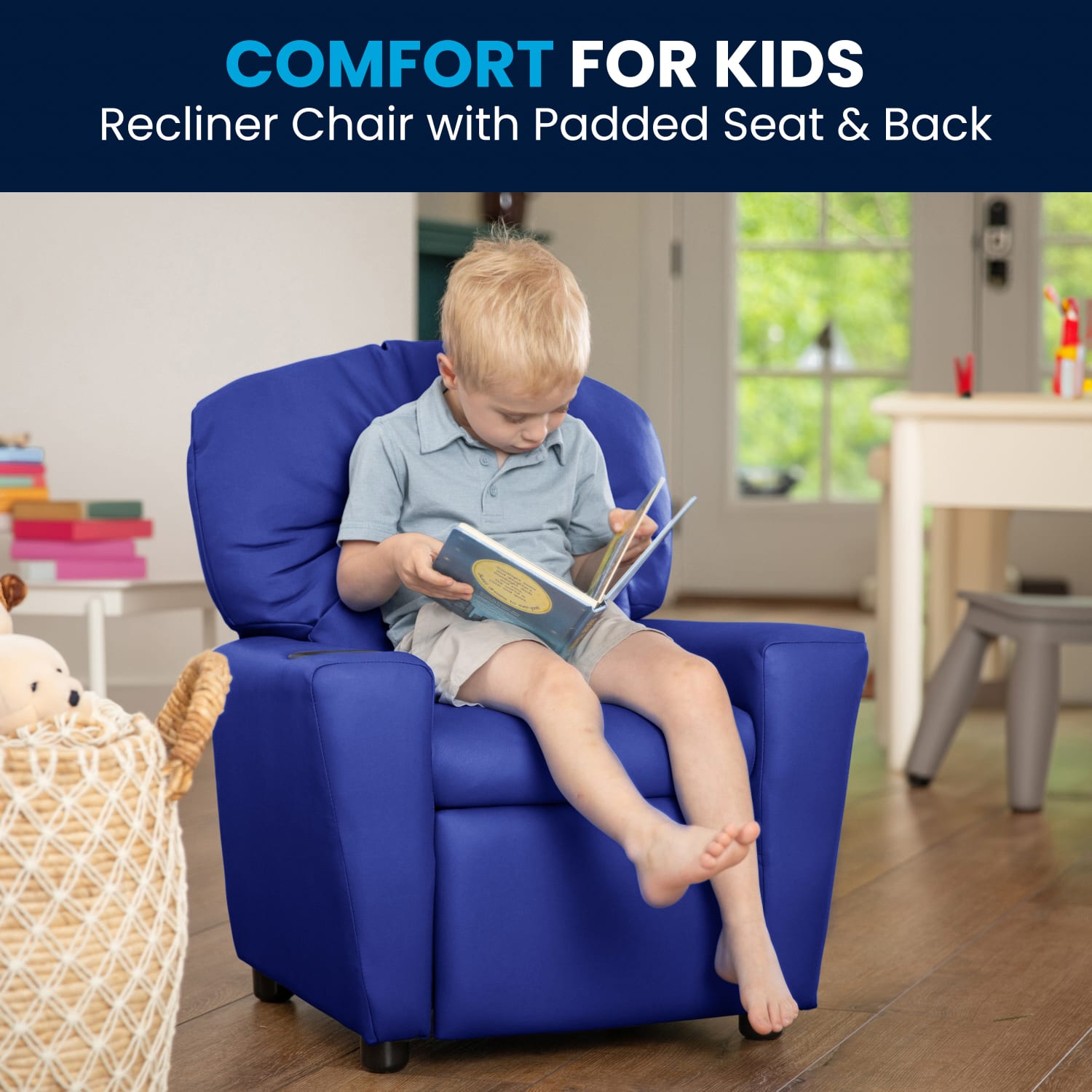 Flash Furniture Contemporary Kids Vinyl Recliner Accent Chair With Cup Holder Blue PopularChairscom Flash Furniture Contemporary Kids Vinyl Recliner Accent Chair With Cup Holder Blue PopularChairscom