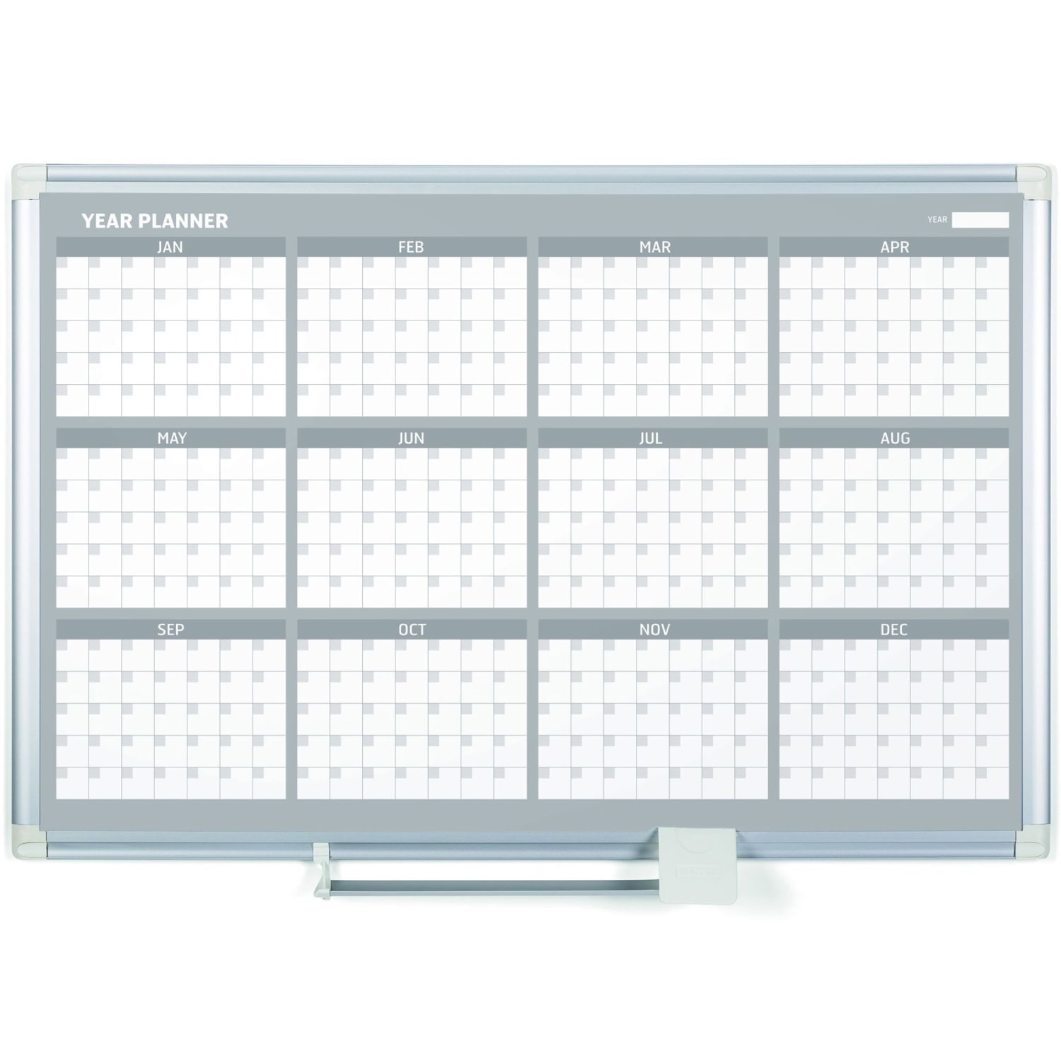 MasterVision 36in 12-month Calendar Planning Board - Yearly - 12 Month - White - Aluminum - 24in Height x 36in Width