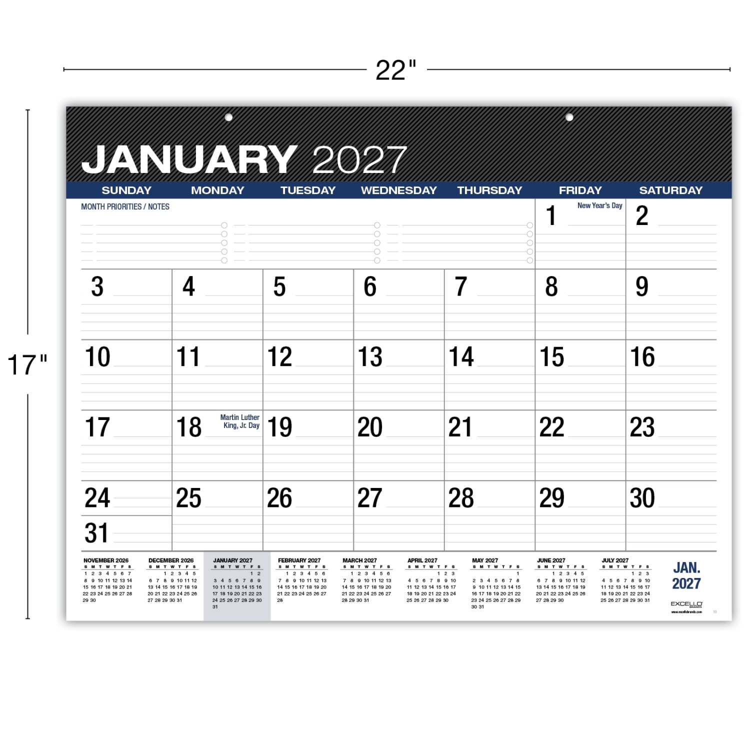 2026-2027 Excello Brands Academic Year Large Print Desk Pad Calendar, 22in x 17in, Black, April To December, Total Qty 1 - Image 5