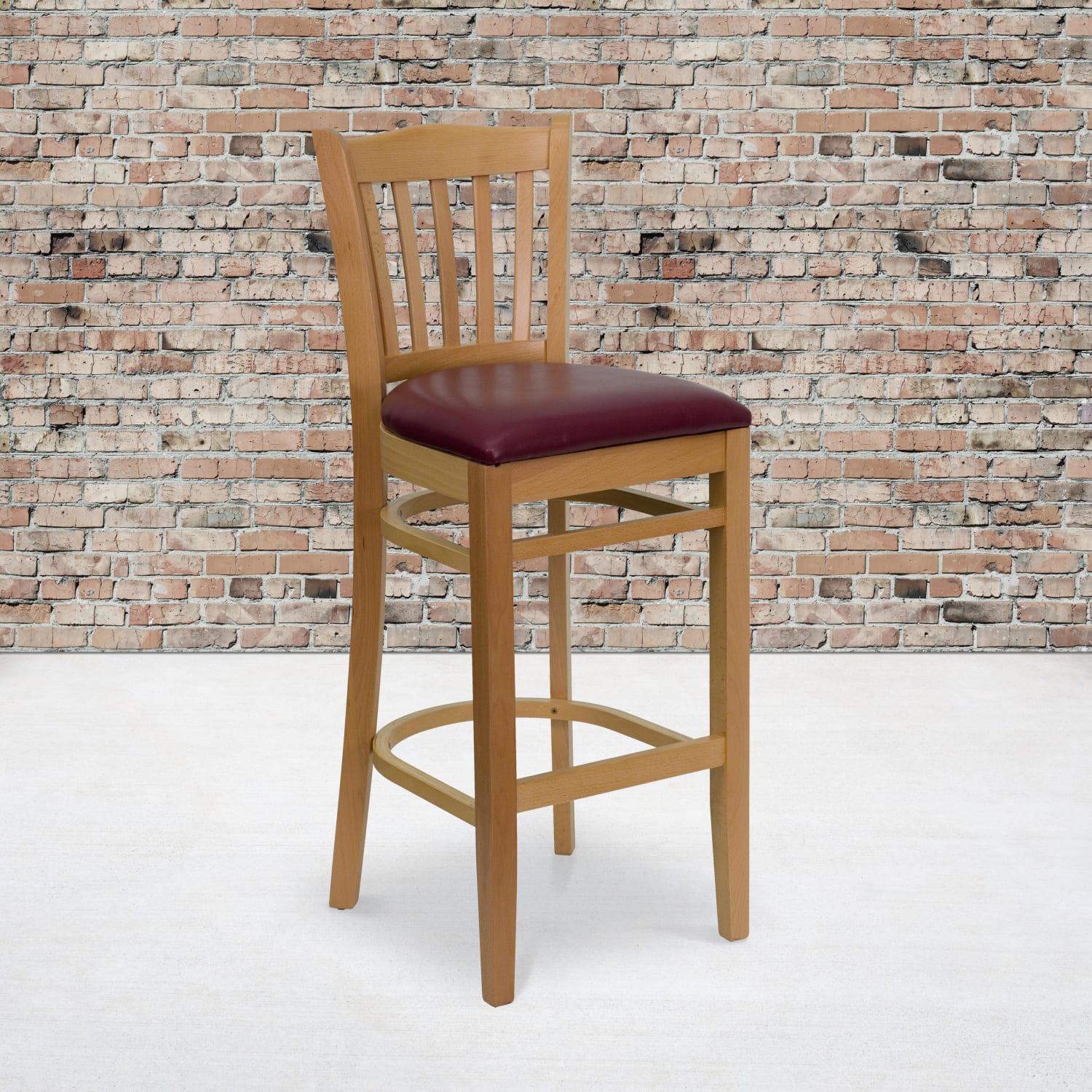 Flash Furniture Wooden/Vinyl Restaurant Barstool With Vertical Slat Back, Burgundy/Natural