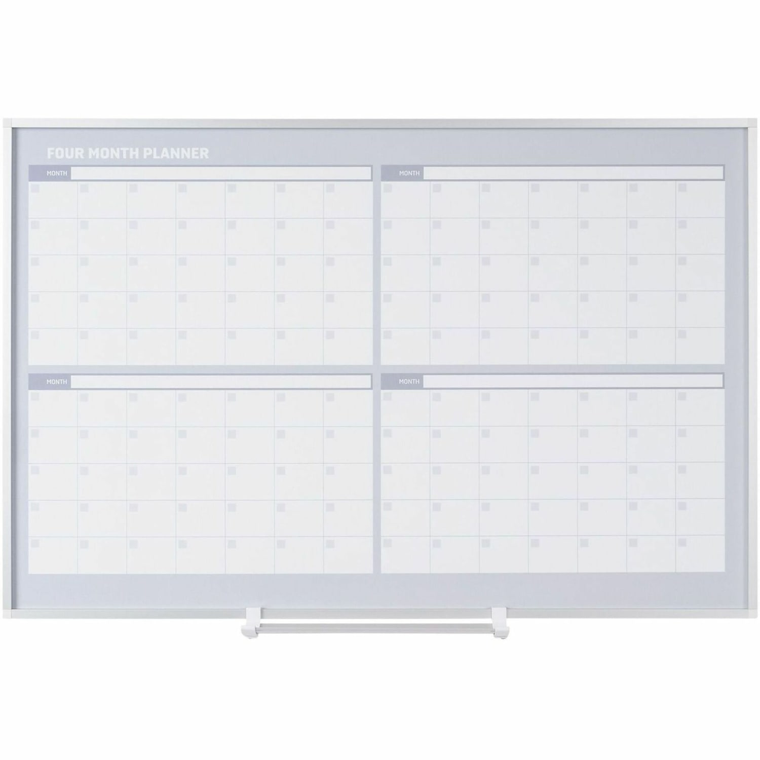 MasterVision 4-Month Magnetic Dry-Erase Planner, Monthly, 4 Month, Silver, White, Aluminum, 36inH x 48inW x