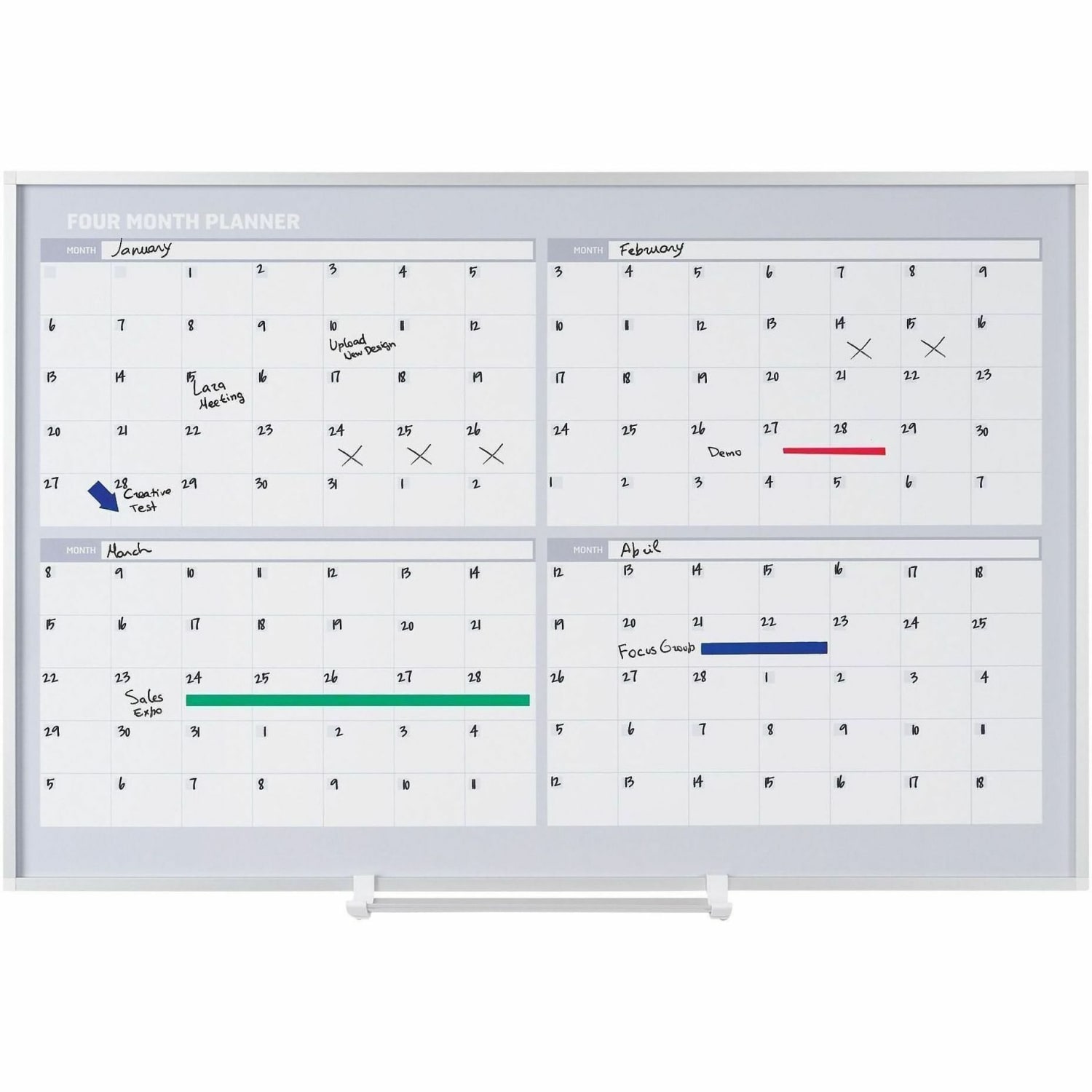 MasterVision 4-Month Magnetic Dry-Erase Planner, Monthly, 4 Month, Silver, White, Aluminum, 36inH x 48inW x - Image 3