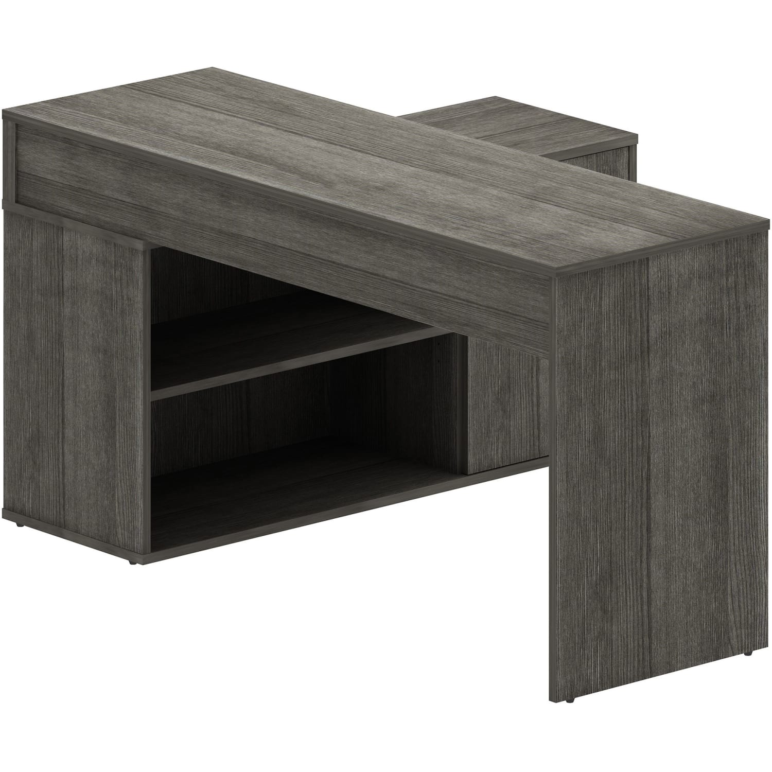 LYS L-Shape Workstation with Cabinet - Laminated L-shaped Top - 200 lb Capacity - 29.50in Height x 60in Width x 47.25in Depth - Assembly Required - Weathered Charcoal - Particleboard - 1 Each - Image 5