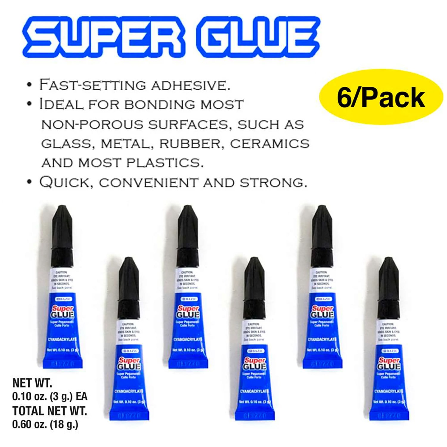 BAZIC Products Super Glue, 0.10 oz (3g), 6 Per Pack, Set Of 6 Packs - Image 4