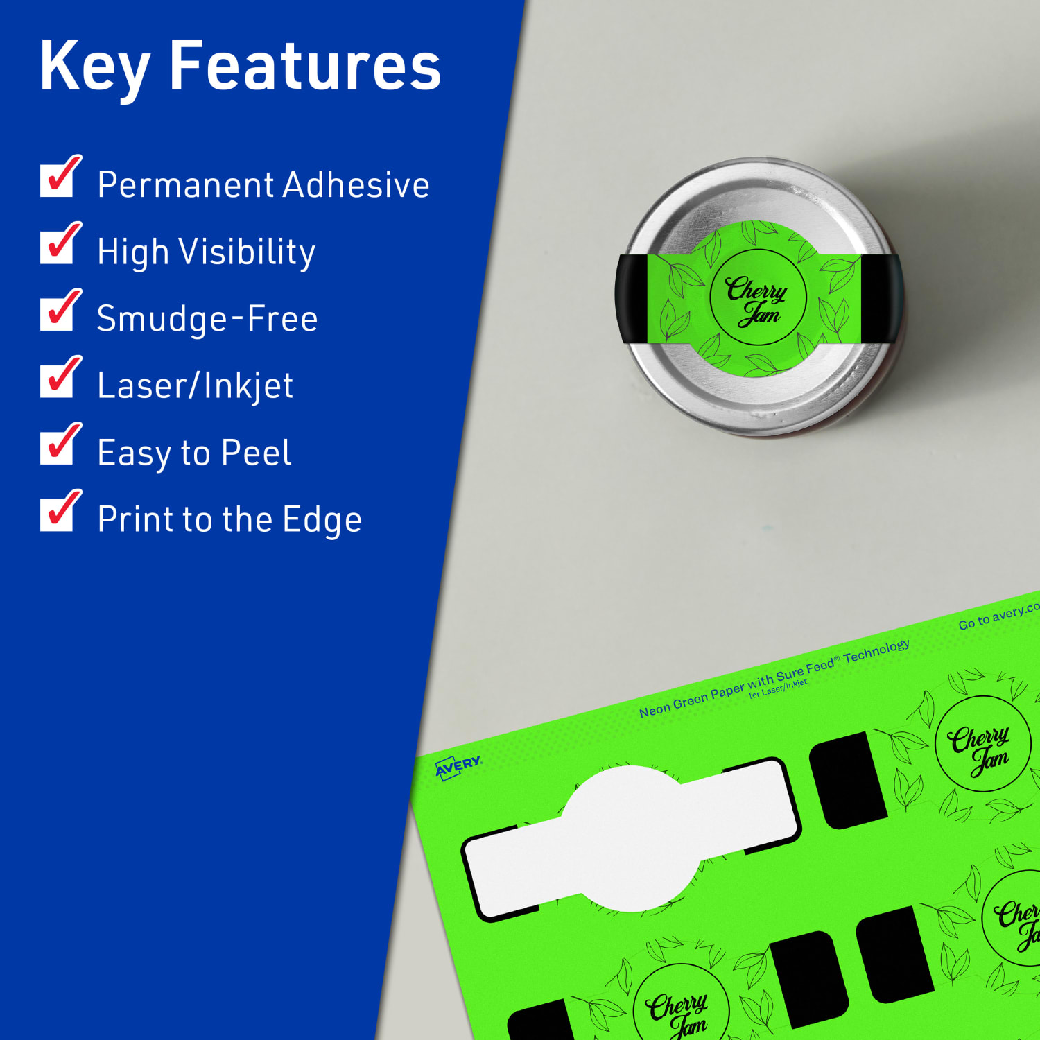Avery Print-To-The-Edge Labels With Sure Feed Technology, 94122-NGP80, Cigar, 1-1/2in x 3-1/2in, Matte Neon Green, Pack of 800 - Image 3