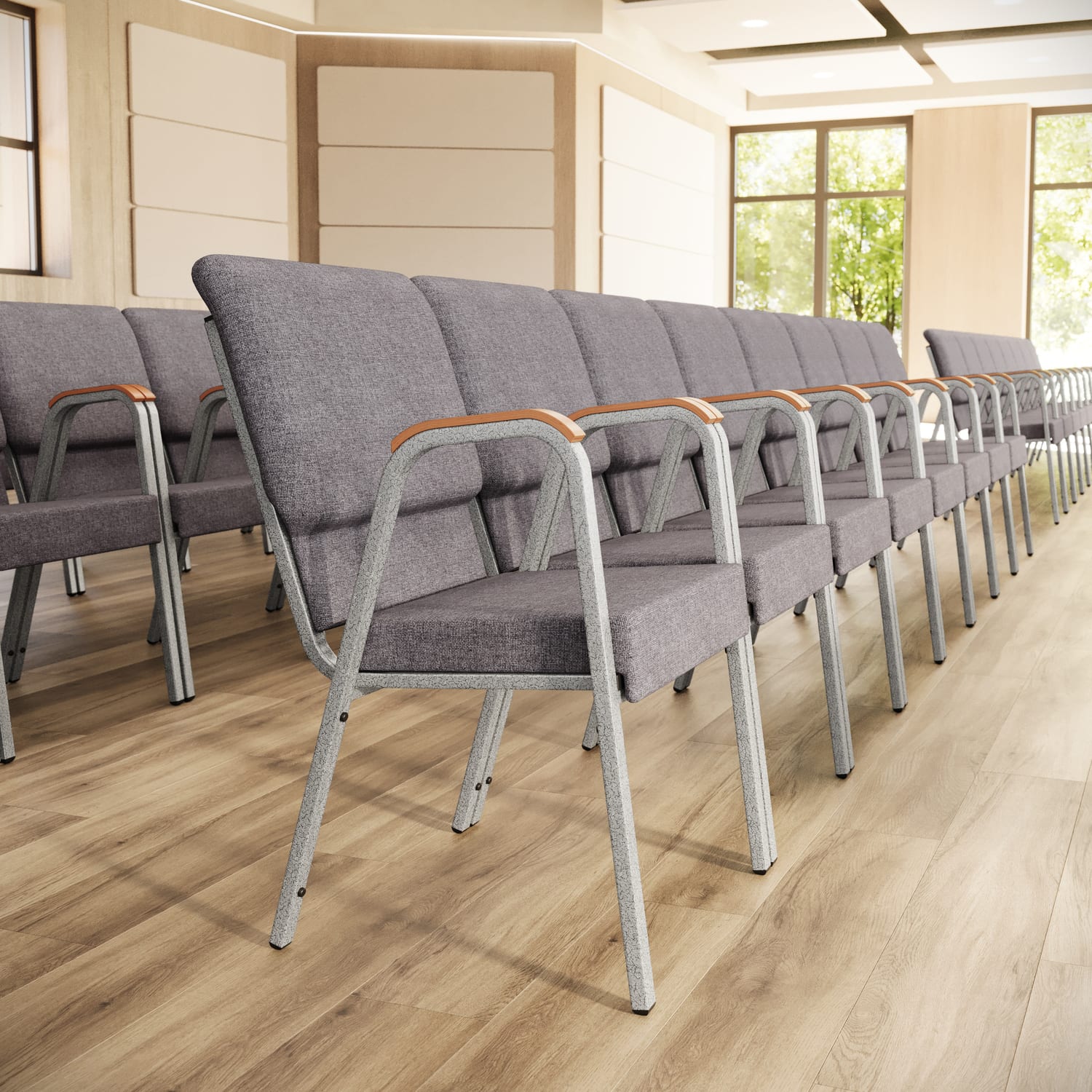 Flash Furniture HERCULES Series Stacking Wood Accent Arm Church Chair GraySilver PopularChairscom