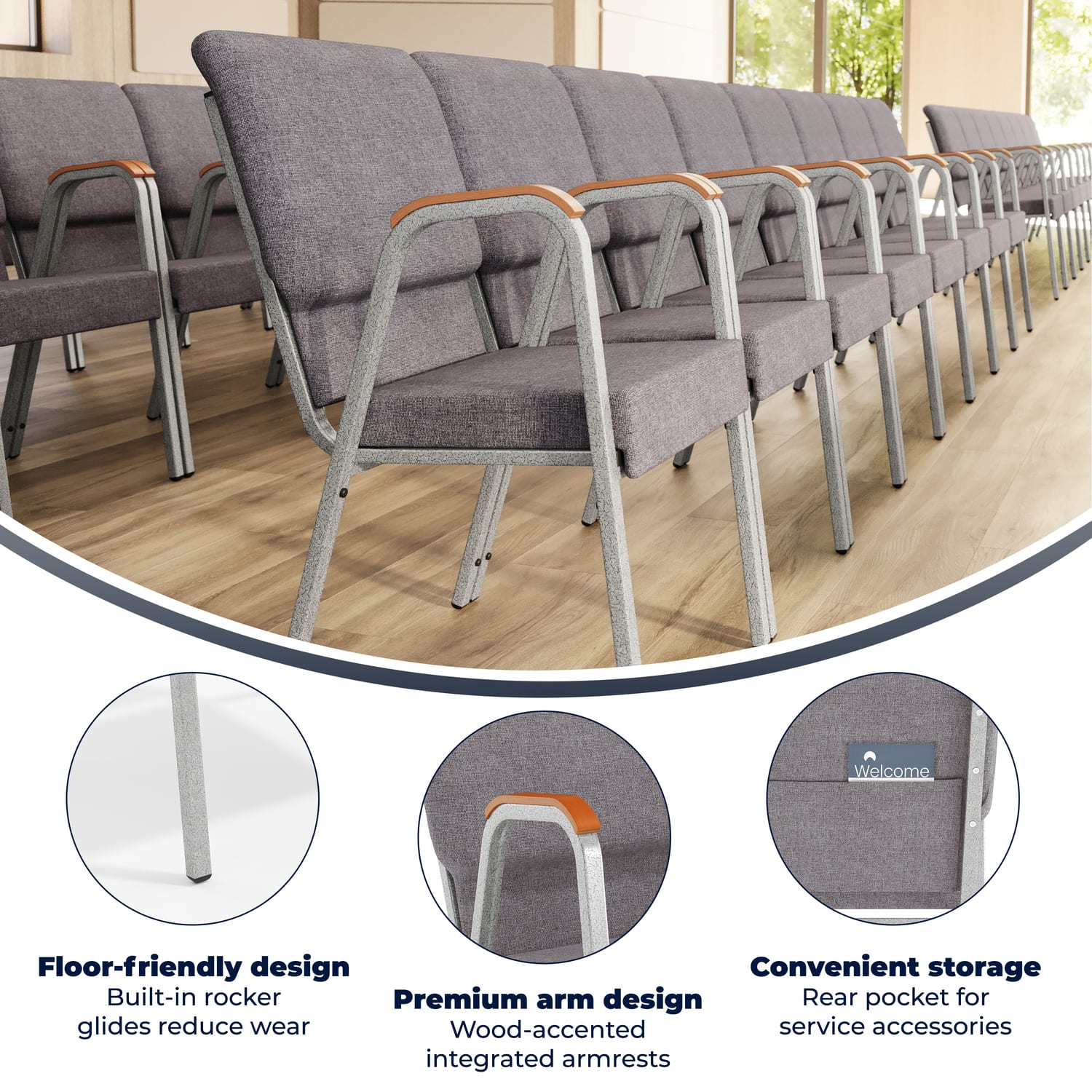 Flash Furniture HERCULES Series Stacking Wood Accent Arm Church Chair GraySilver PopularChairscom