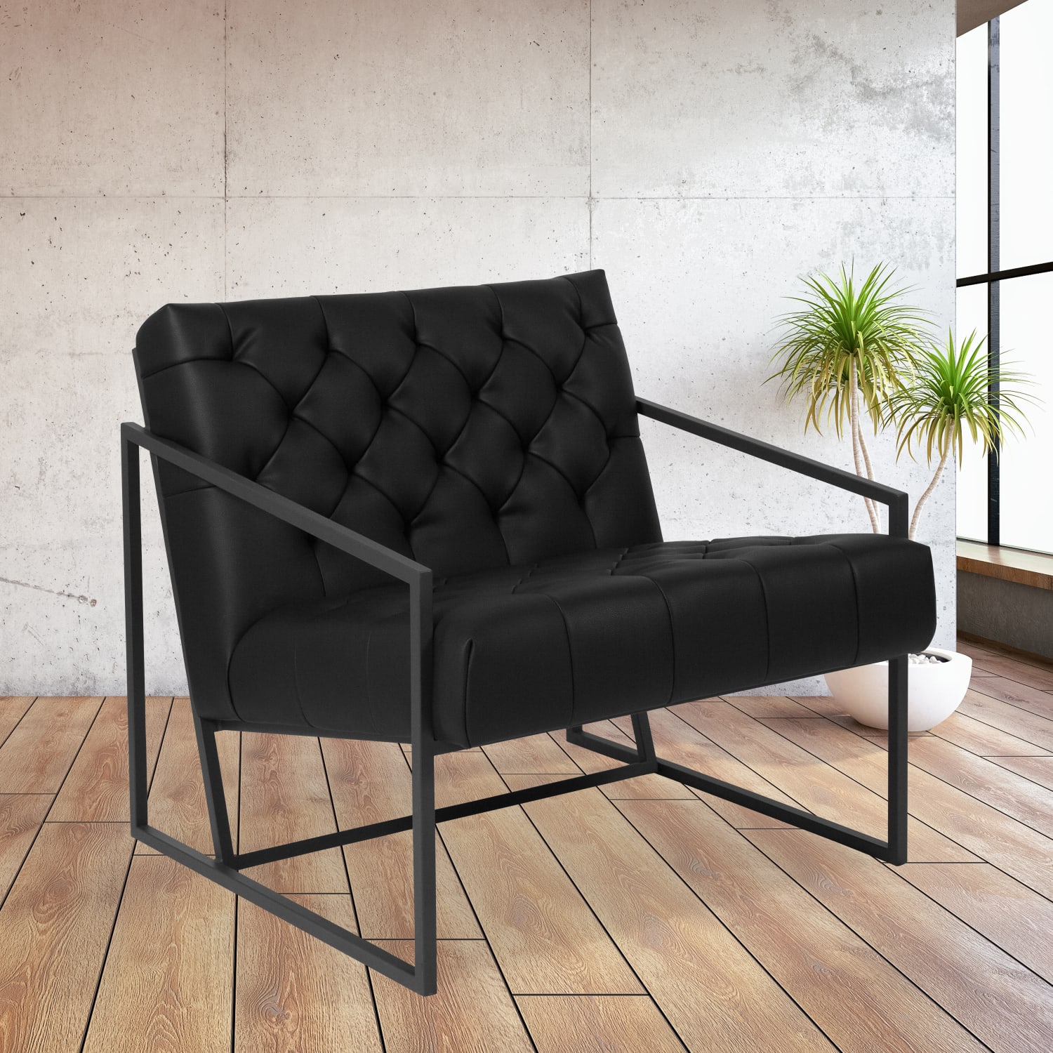 Flash Furniture HERCULES Madison Series LeatherSoft Tufted Lounge Chairs, Black - Image 3