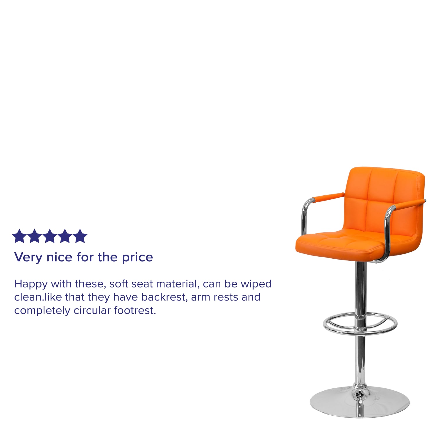 Flash Furniture Contemporary Quilted Vinyl Adjustable Height Bar Stool, Orange - Image 5