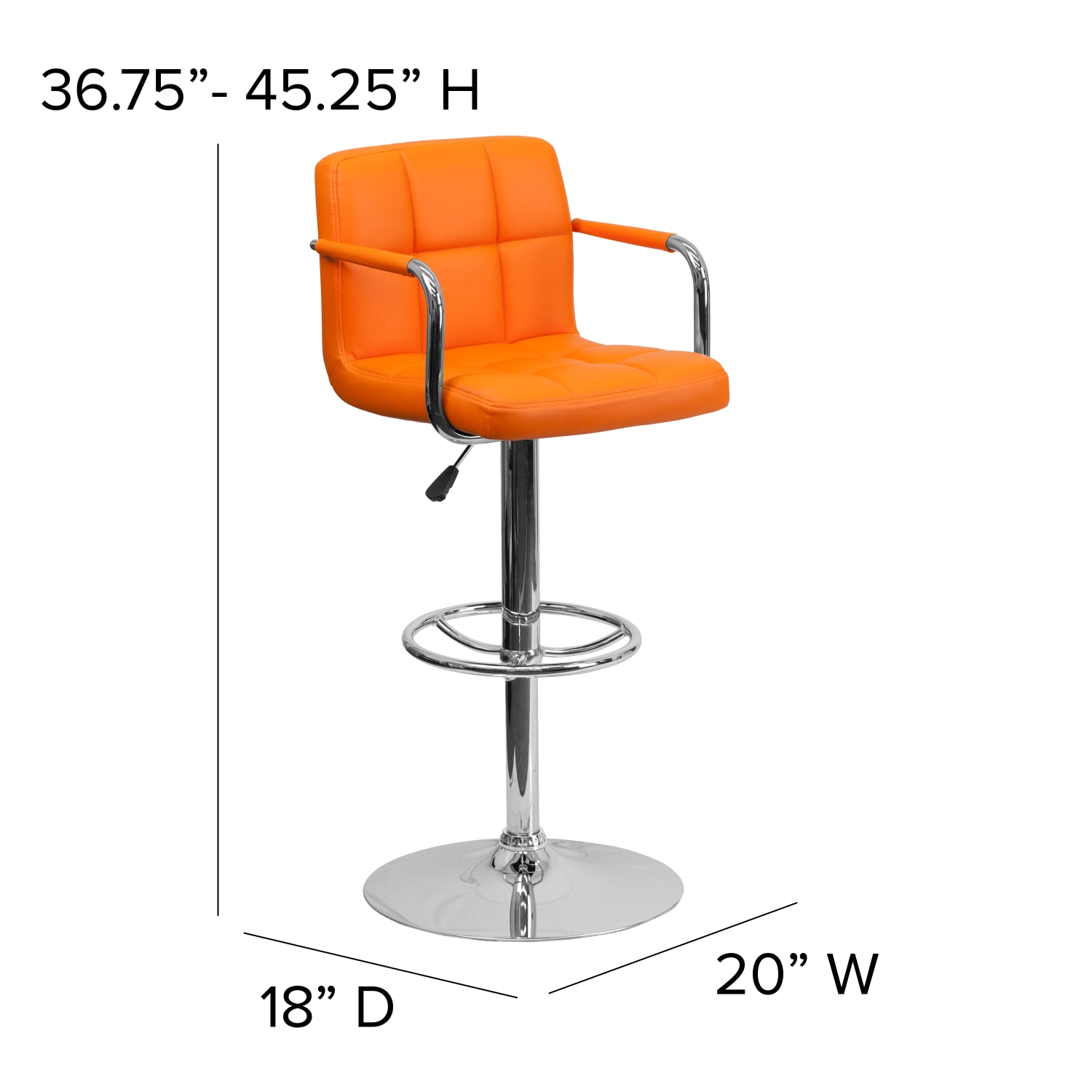 Flash Furniture Contemporary Quilted Vinyl Adjustable Height Bar Stool, Orange - Image 7