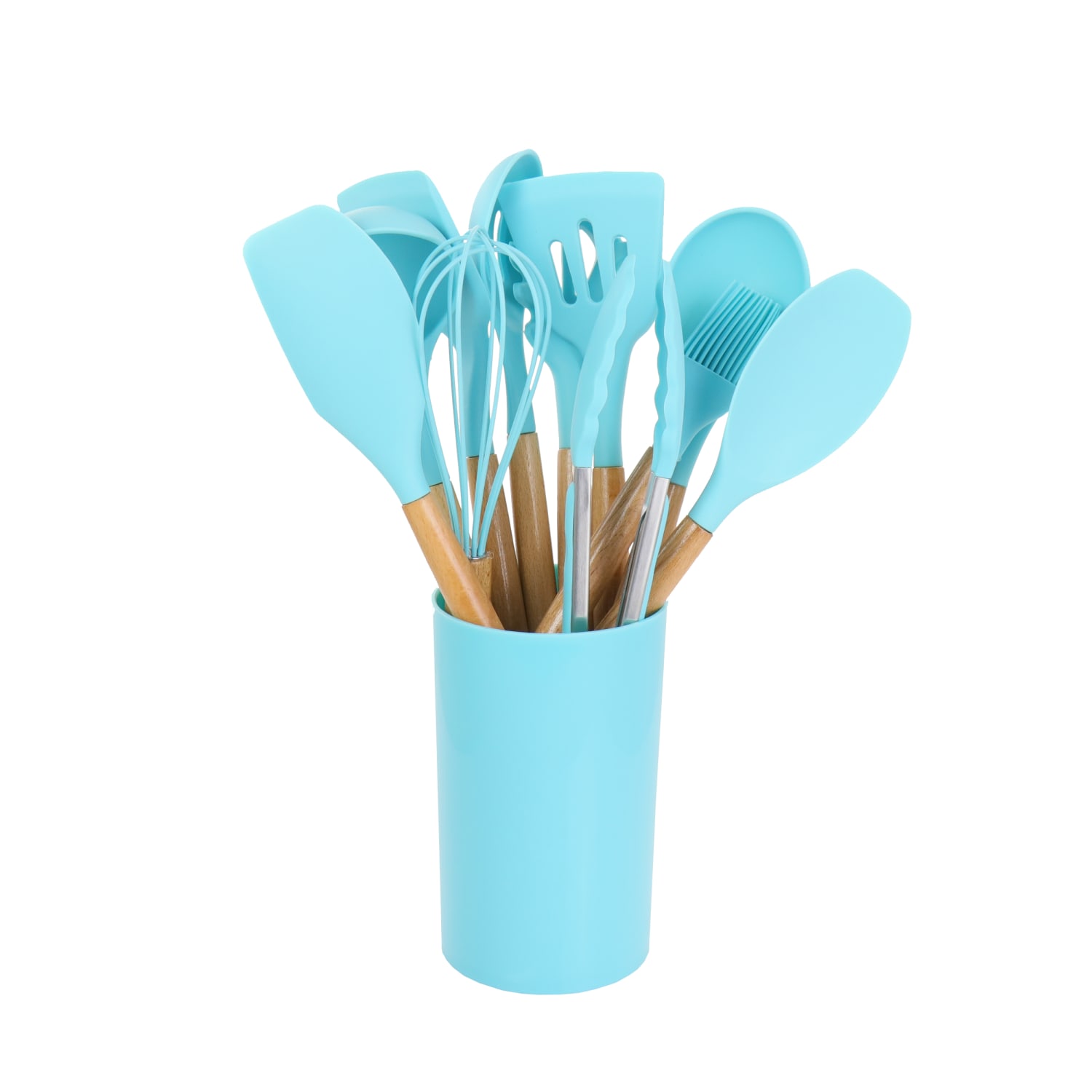 MegaChef 12-Piece Silicone And Wood Cooking Utensil Set, Light Teal - Image 3