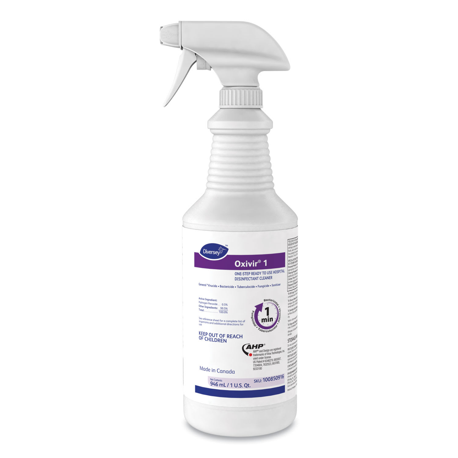 Diversey Oxivir 1 RTU Disinfectant Cleaner, 32 oz Spray Bottle, 12/Carton - Image 3