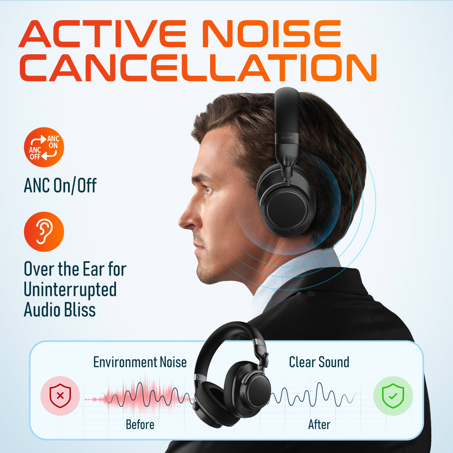 Delton M201 Wireless Computer Headset, Bluetooth, Black, Total Qty 1 - Image 5