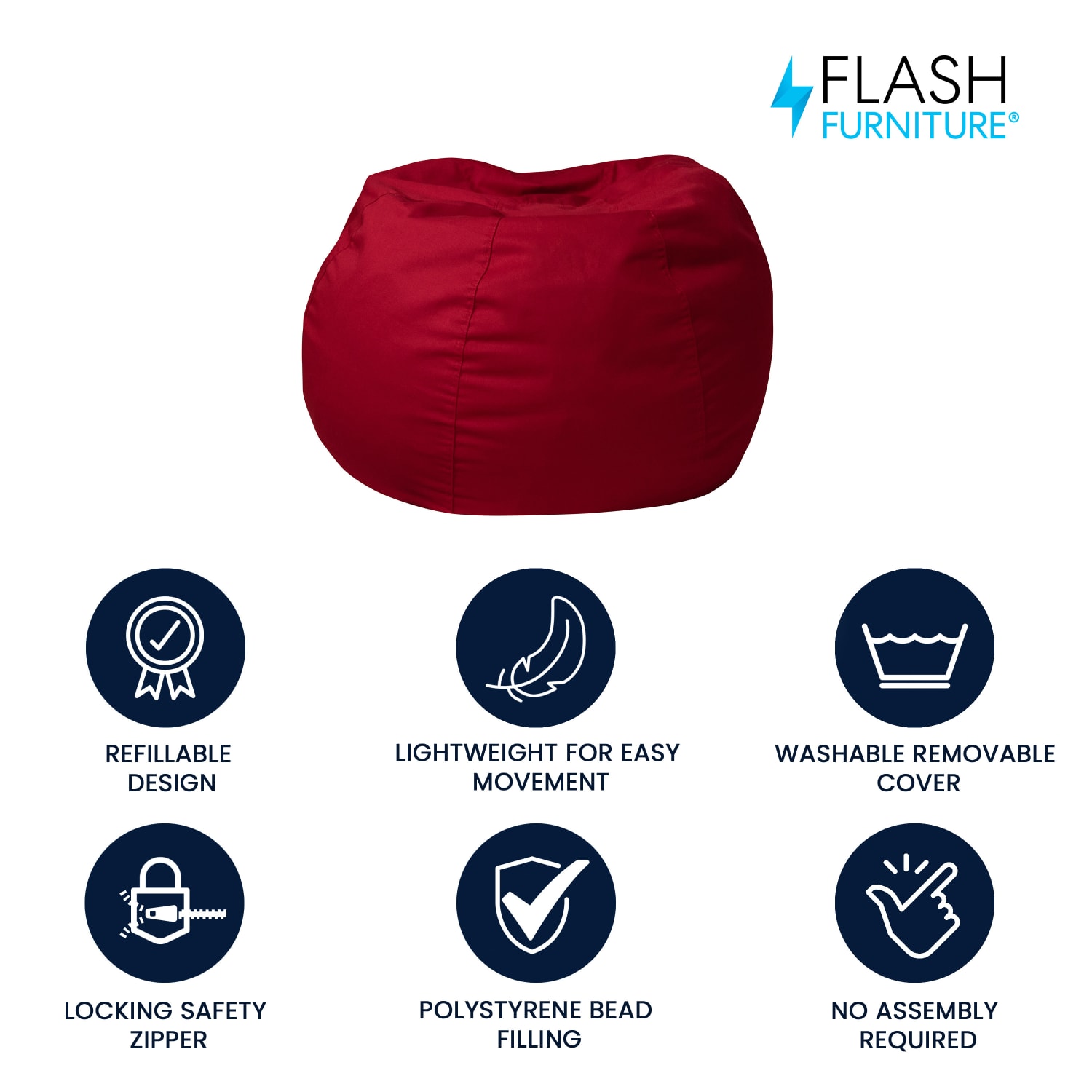 Flash Furniture Small Bean Bag Chair For Kids And Teens, Red - Image 3