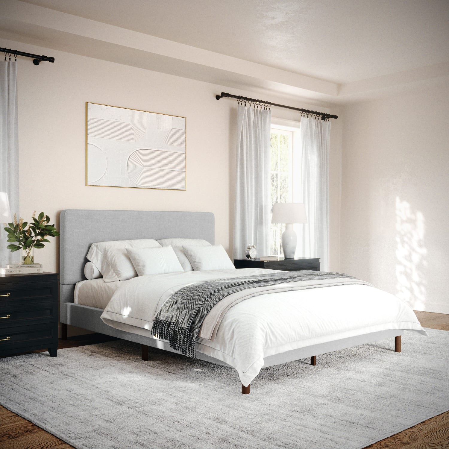 Martha Stewart Britta Upholstered Platform Bed with Rounded Headboard - TW3WDB01BQGY - Image 6