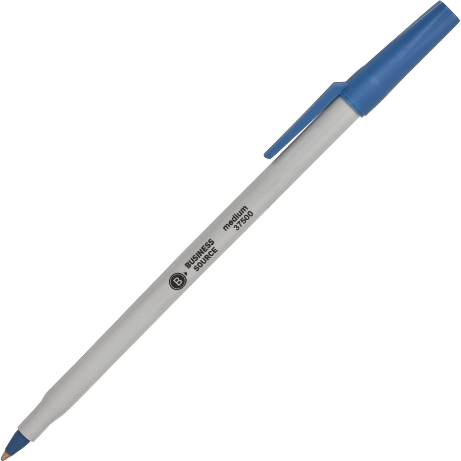Business Source Medium Point Ballpoint Stick Pens - Medium Pen Point - Blue - Light Gray Barrel - Stainless Steel Tip - 1 Dozen - Image 3