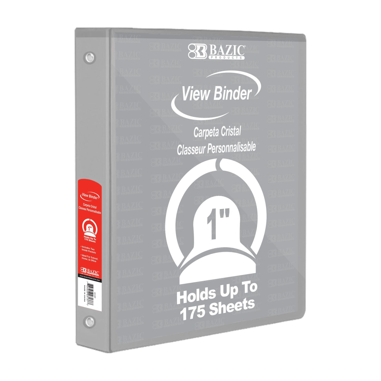 BAZIC Products 3-Ring View Binder With 2 Pockets, 1in Round, Gray, Pack Of 6 - Image 3