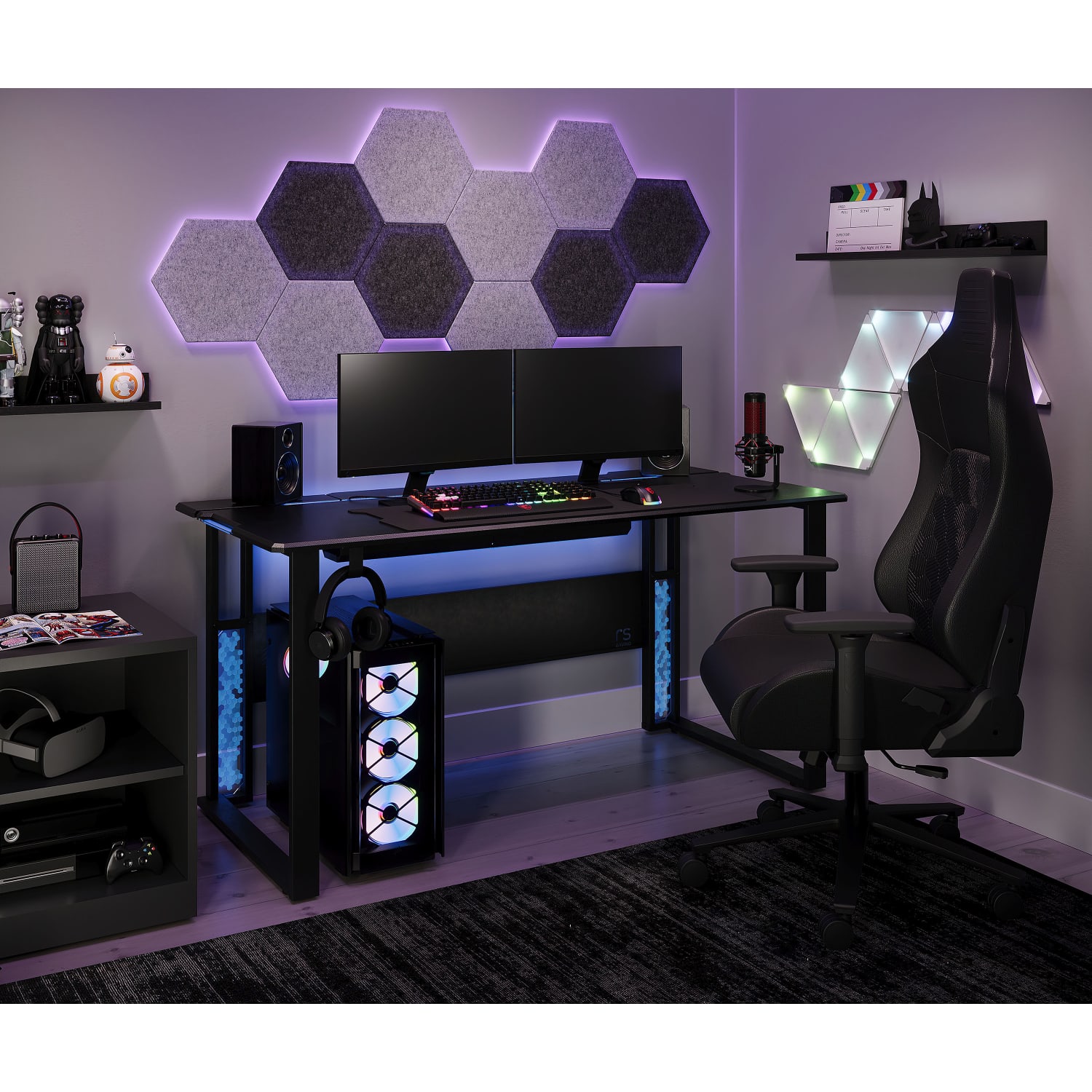 RS Gaming Mergence 60inW RGB Gaming Computer Desk With 10 Acoustic Panels, Black - Image 5
