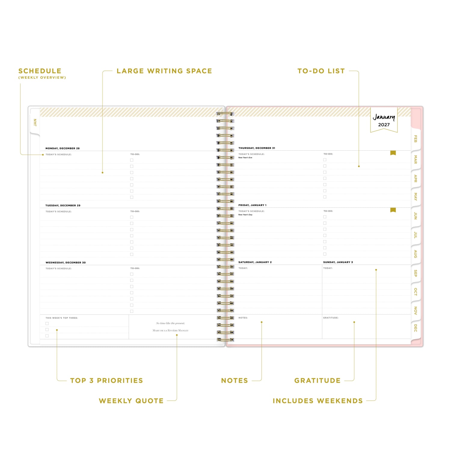 2027 Blue Sky Coming Up Roses Blush Weekly/Monthly Planning Calendar, 8.5x11, 0%, CYO, Jan-Dec, RY27 - Image 3