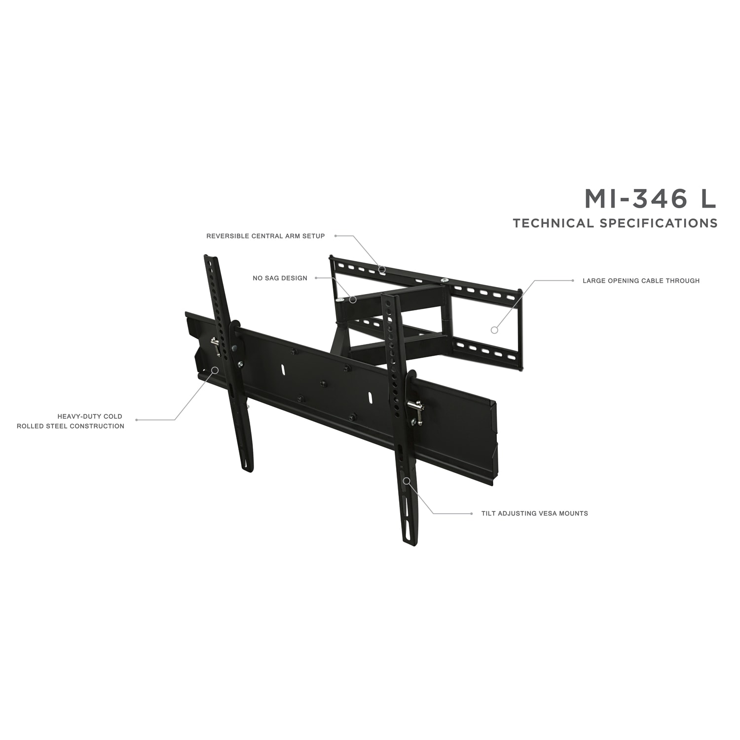 Mount-It! Swivel Wall Mount For 32in - 65in TVs, 15.7inH x 26inW x 3.3inD, Black - Image 3