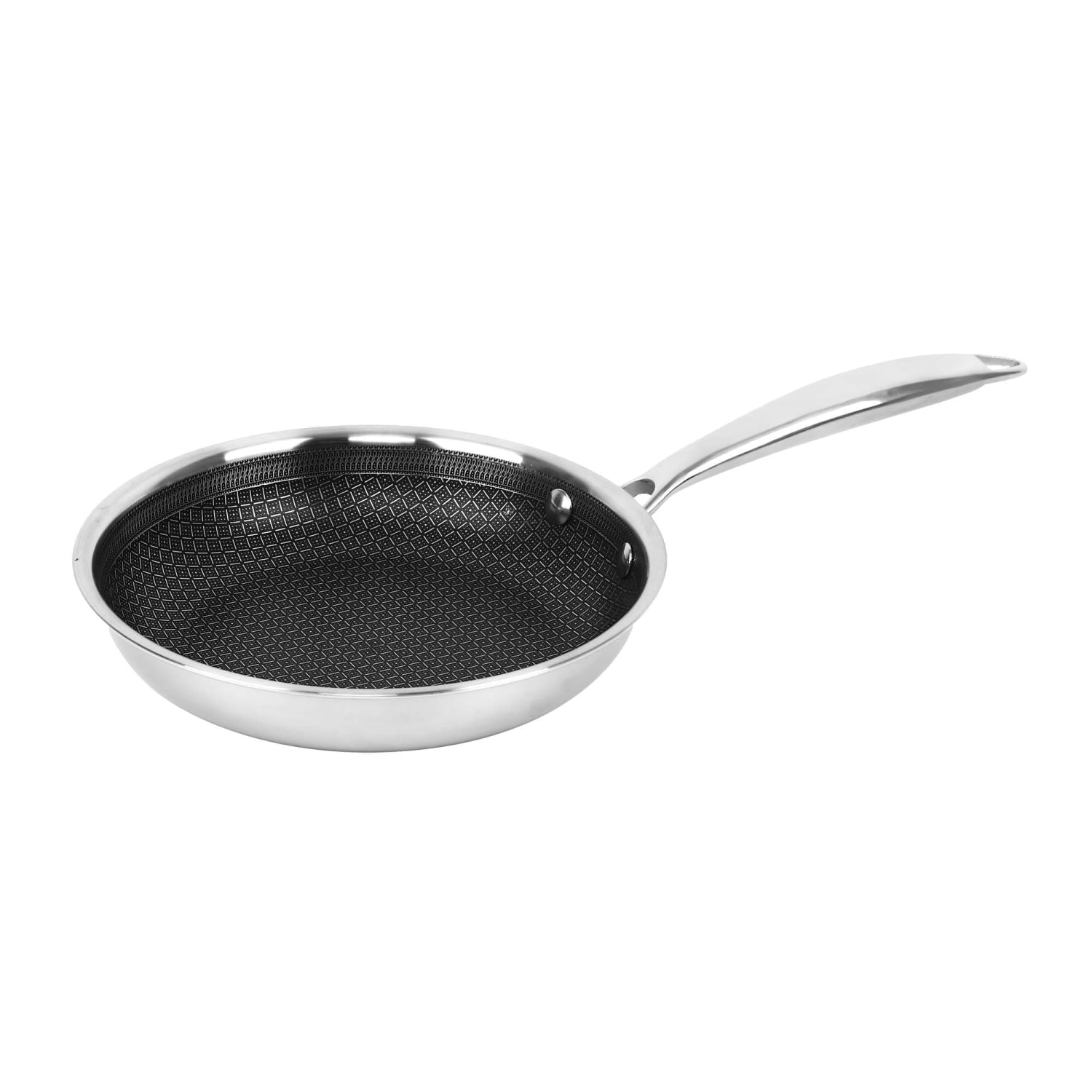 Brentwood 3-Ply Hybrid Non-Stick Stainless Steel Induction-Ready Frying Pan, 8in, Silver