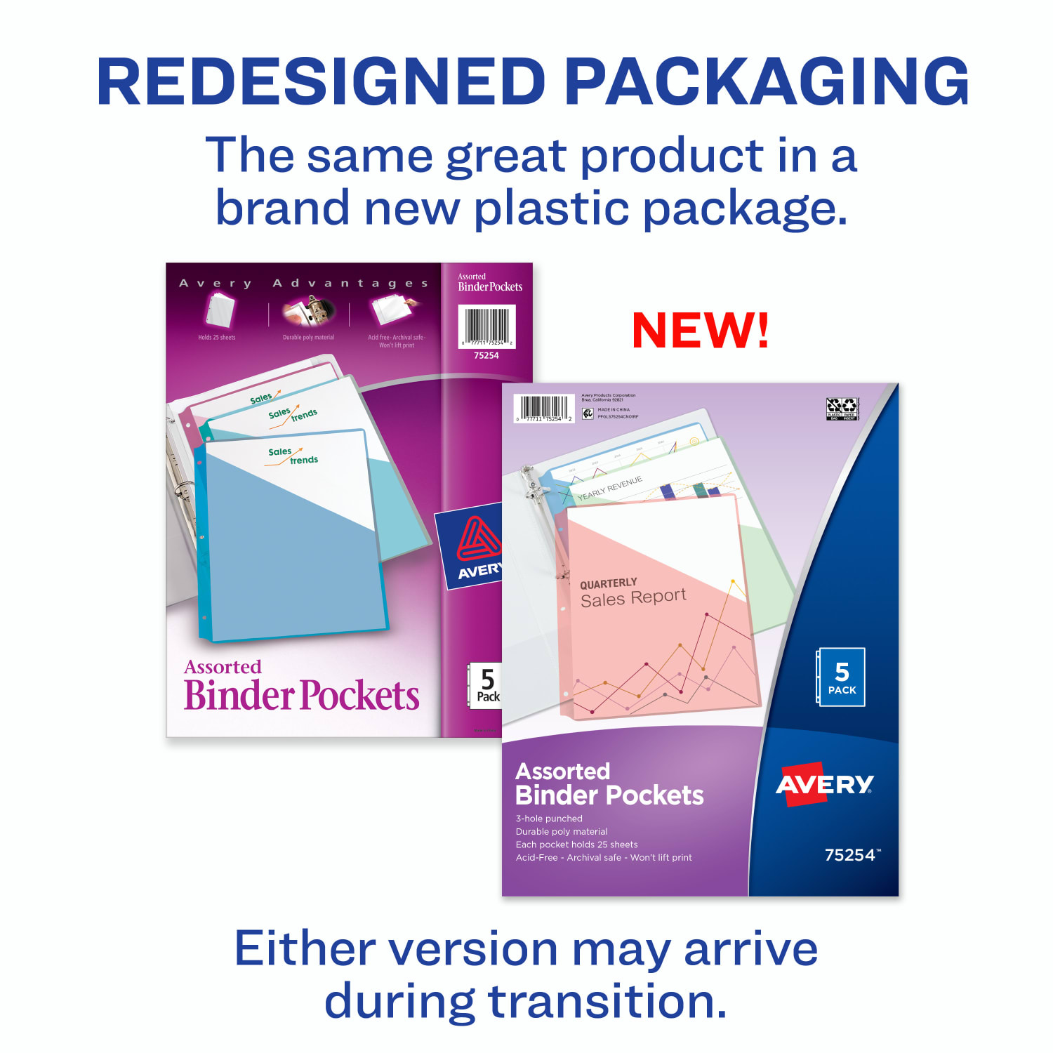 Avery Binder Pockets For 3 Ring Binders, Assorted (Blue, Clear, Green, Pink, Yellow), Pack Of 5 Binder Pockets - Image 3