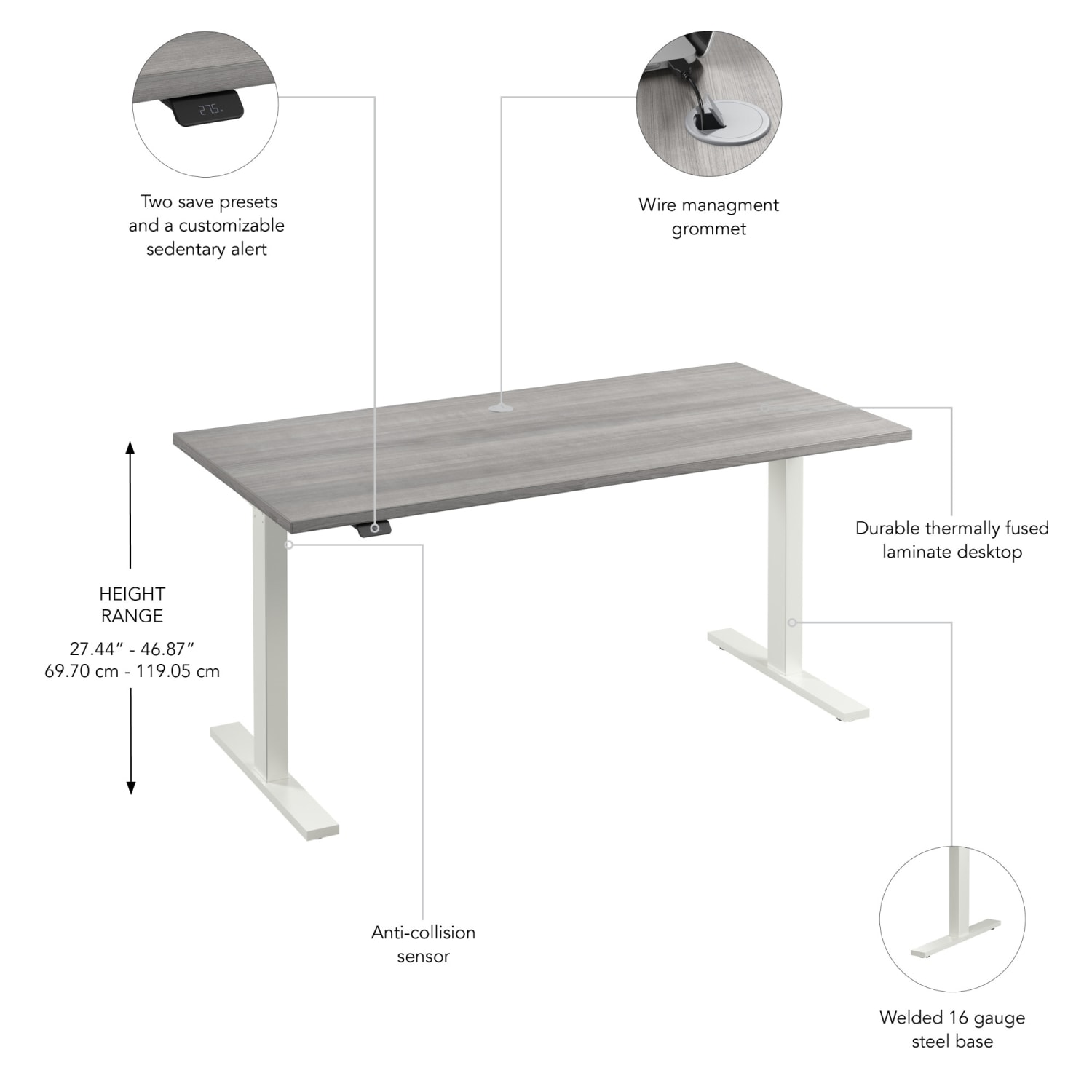 Bush Business Furniture Move 60 Series 60inW x 30inD Electric Height Adjustable Standing Desk, Platinum Gray/White Powder Coat, Standard Delivery - Image 4