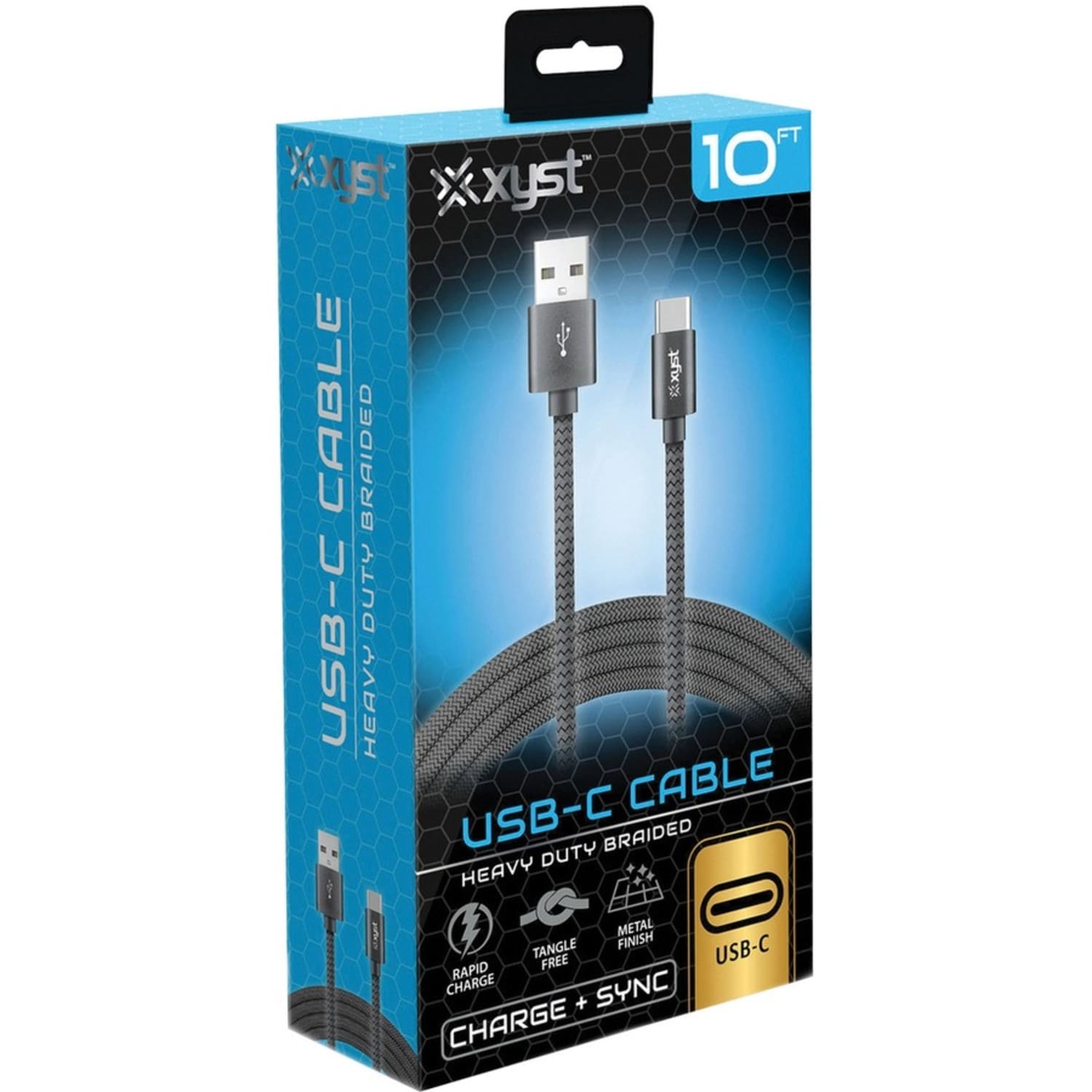 Bower Charge and Sync USB to USB-C Braided Cable, 10 Ft. (Black) - 10 ft USB/USB-C Data Transfer Cable - XYSTC10204B - Image 6